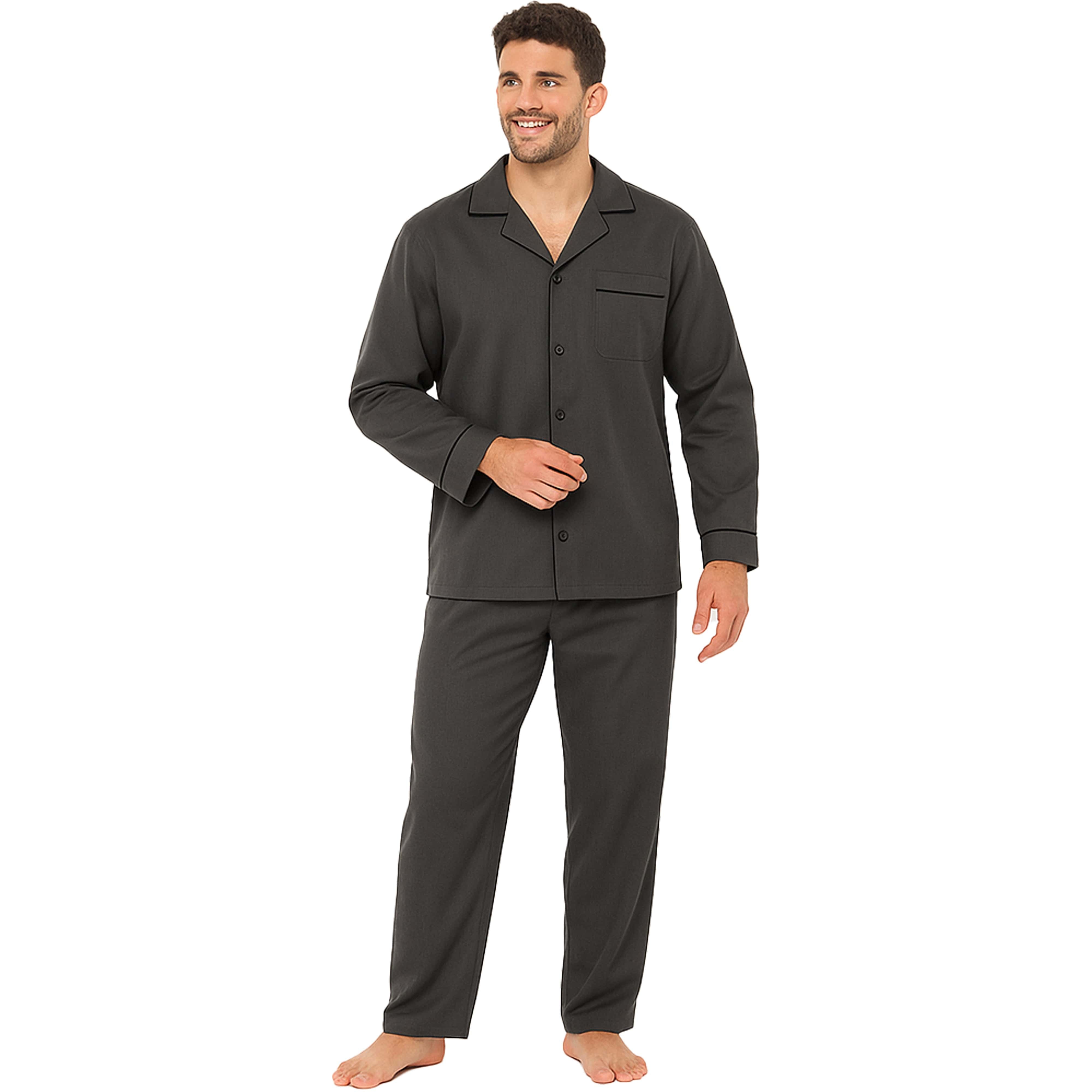 Sock Stack Men's Classic Charcoal Woven Pyjama Set Long Sleeve Button Top And Full Length - REGN