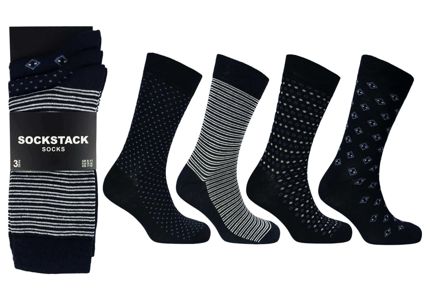 Sock Stack Men's Colourful Heel Toe Black Argyle Diamond Socks Cotton Rich Comfort Fit - REGN
