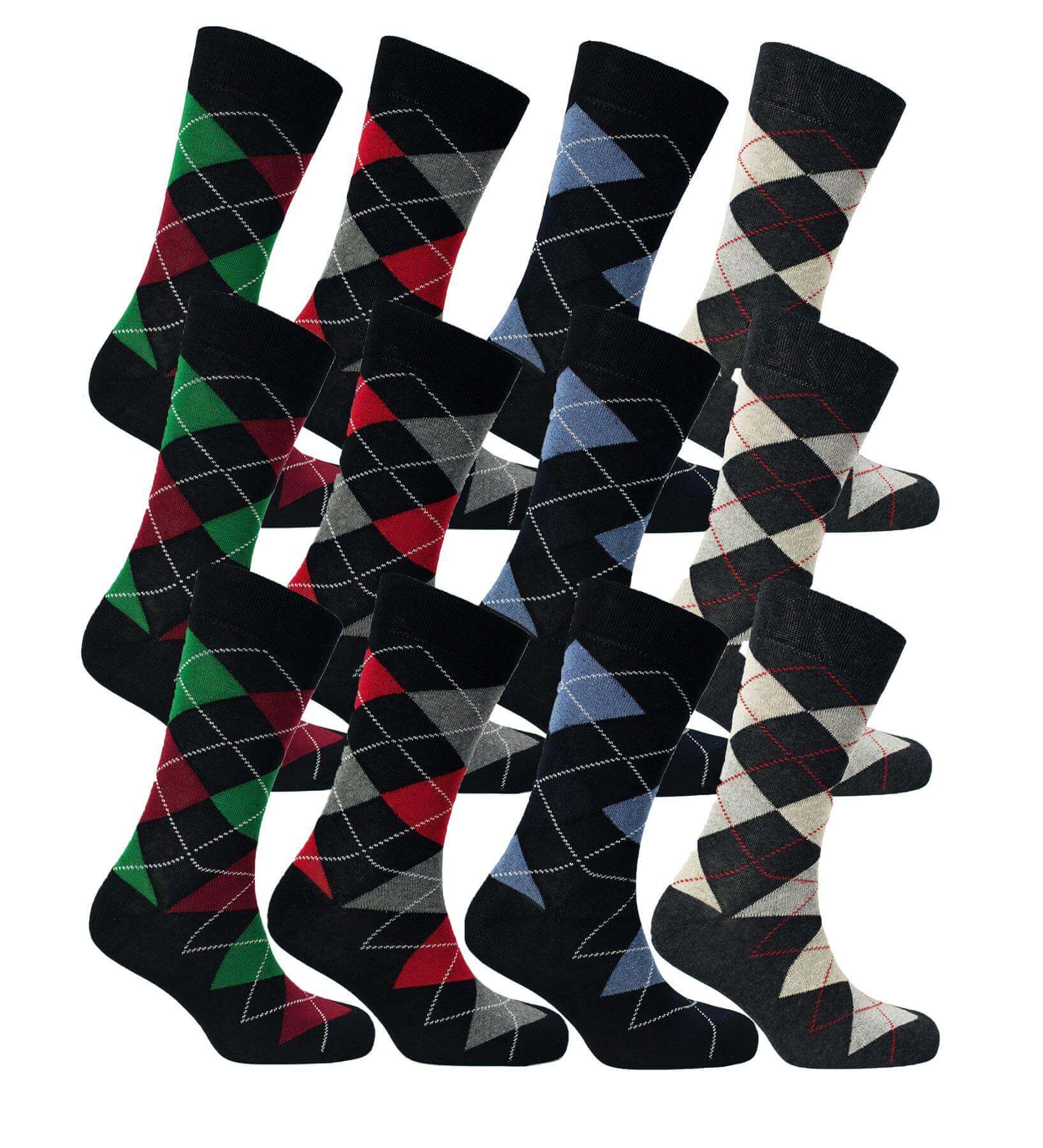 Sock Stack Men's Colourful Heel Toe Black Argyle Diamond Socks Cotton Rich Comfort Fit - REGN