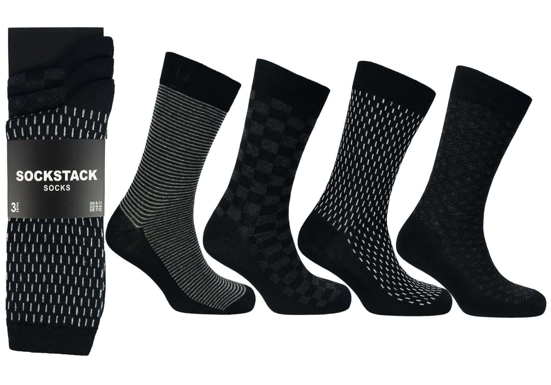 Sock Stack Men's Colourful Heel Toe Black Argyle Diamond Socks Cotton Rich Comfort Fit - REGN