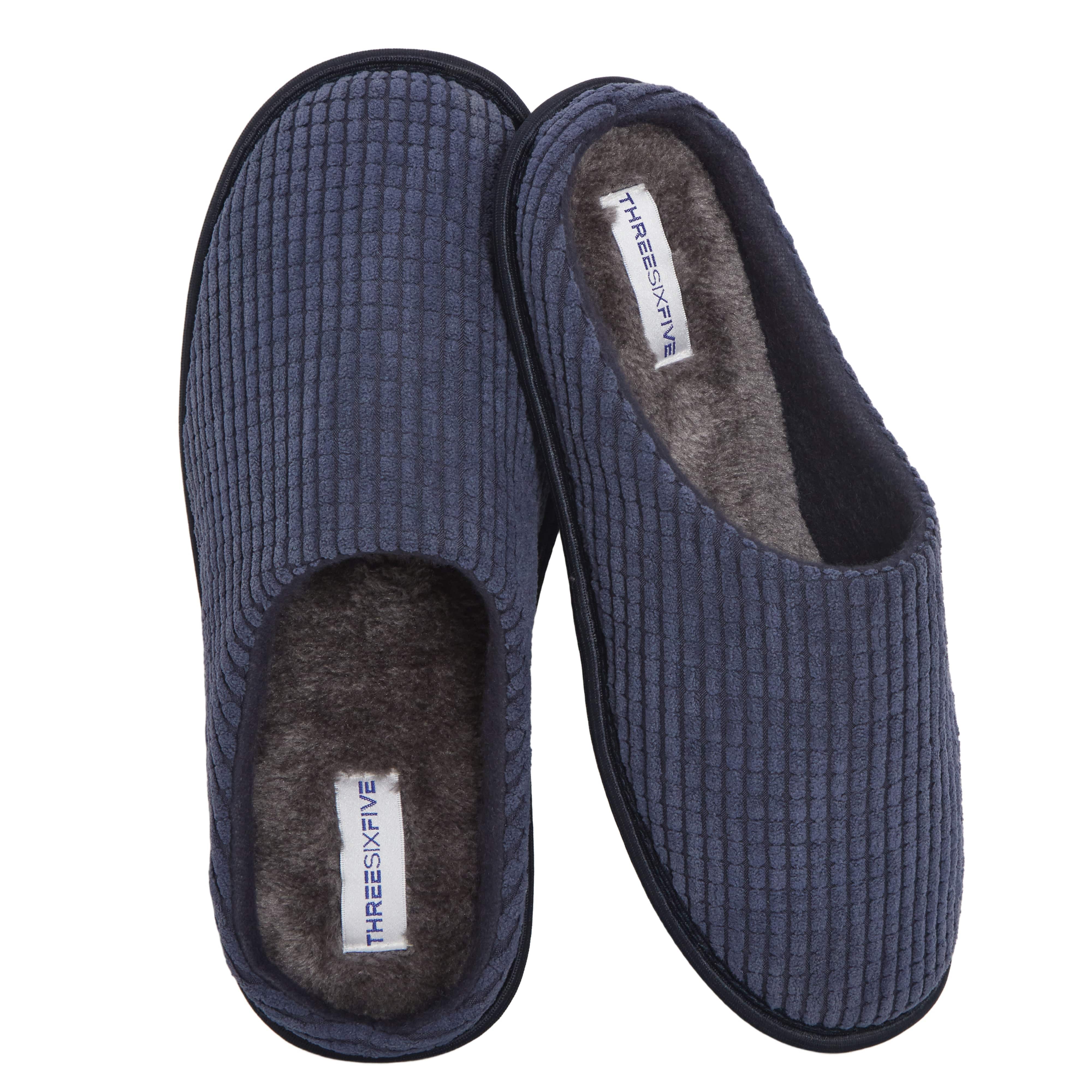 Sock Stack Men's Corduroy Slip On Indoor Slippers Non Slip Memory Foam Warm Thermal Lined - REGN