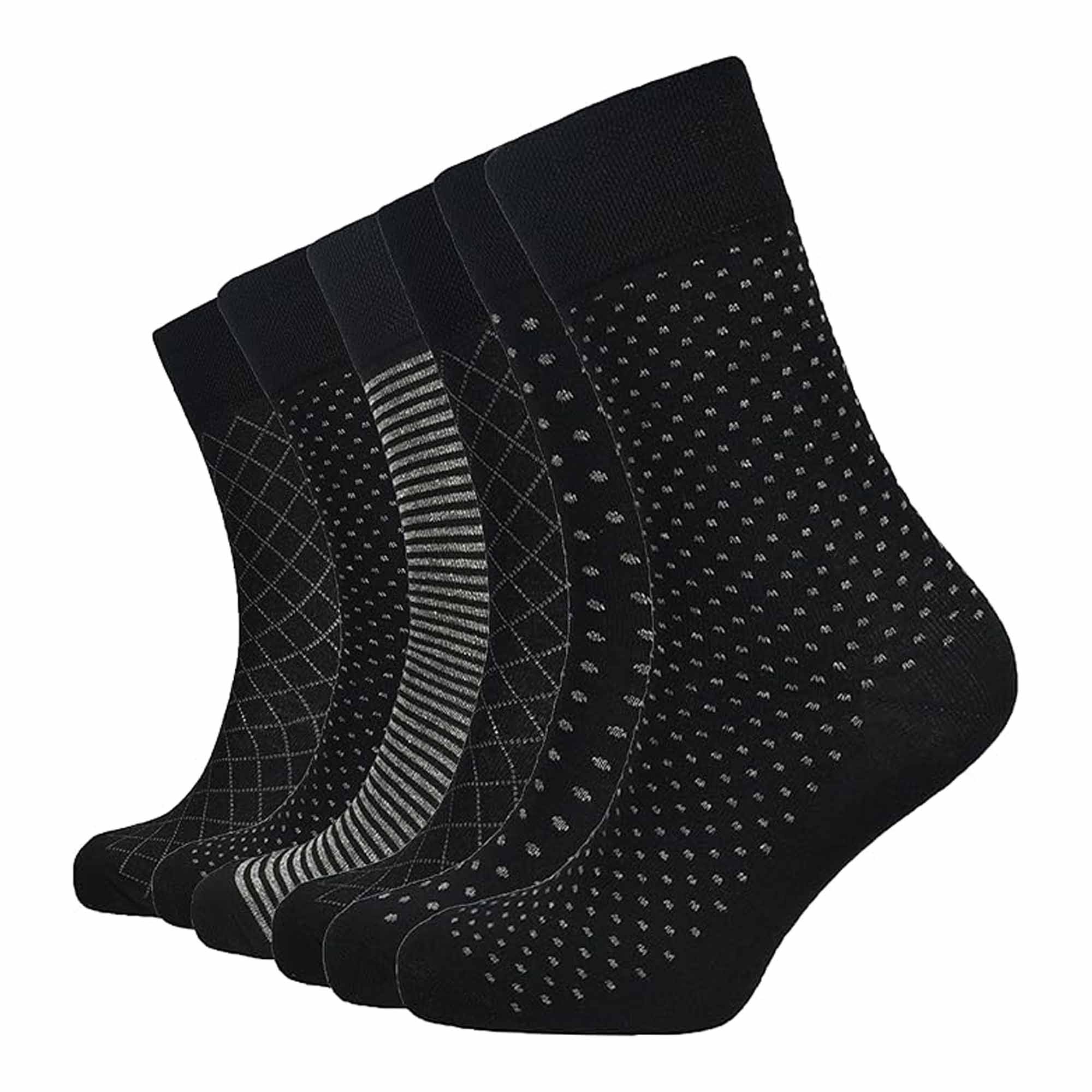 Sock Stack Mens Diabetic Non Elastic Cotton Socks 6 Pairs Size 6-11 Black Reinforced Heel Toe Multipack Value - REGN