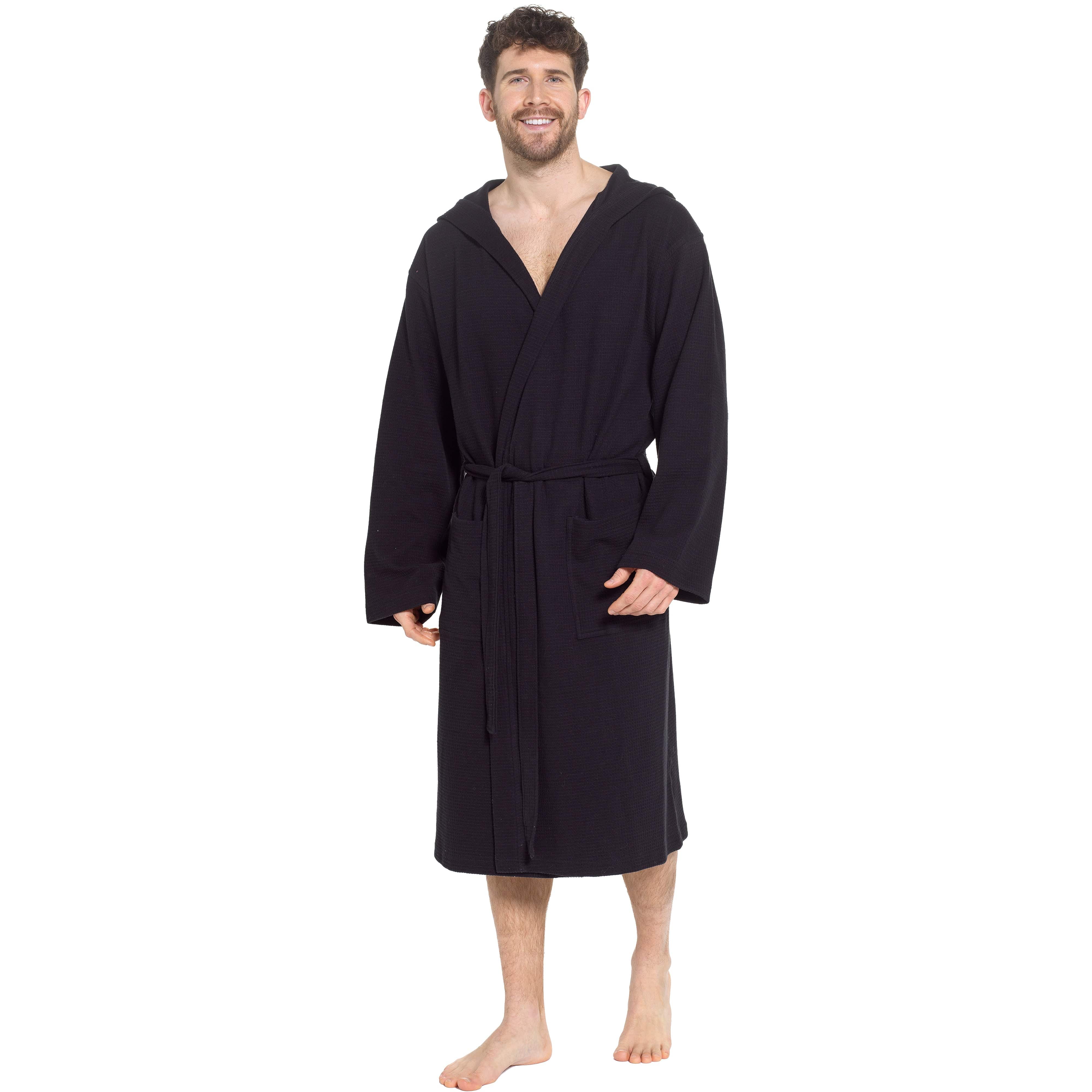 Sock Stack Men's Hooded Waffle Cotton Bathrobe Black 100% Cotton Super Absorbent - REGN