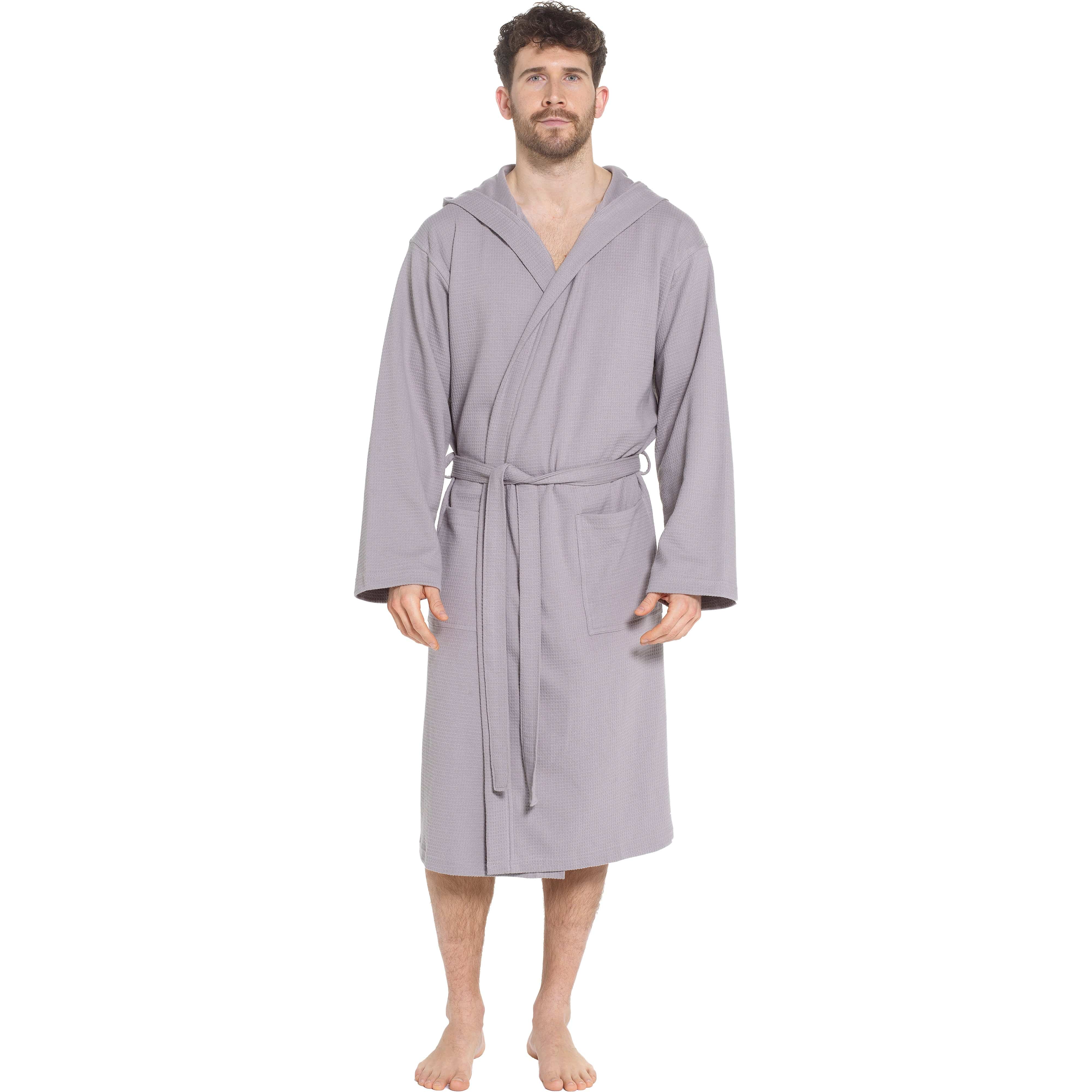 Sock Stack Mens Hooded Waffle Cotton Bathrobe Grey 100% Cotton Super Absorbent Super Soft Cosy Dressing Gown - REGN