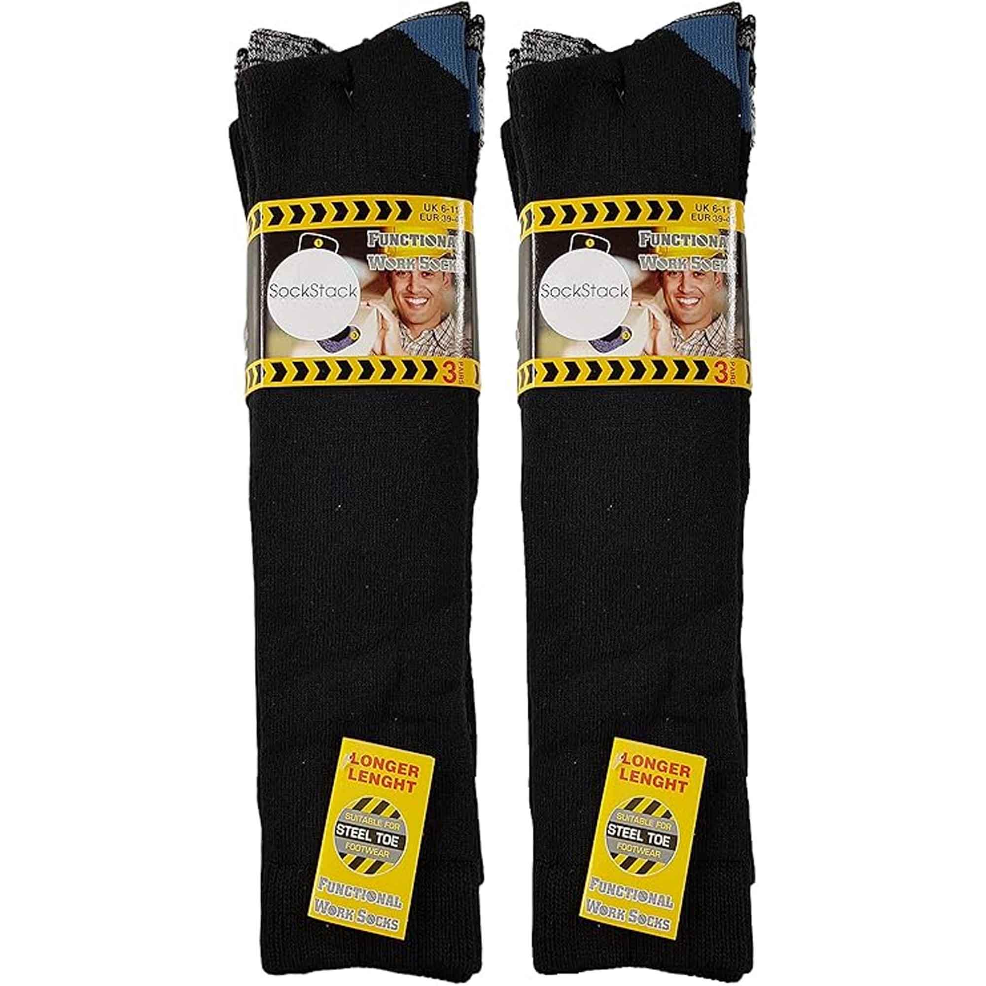 Sock Stack Men's Knee-Length Work Boot Socks 6 Pairs UK 6-11 EUR 39-45 Comfort Cuff Breathable Everyday - REGN