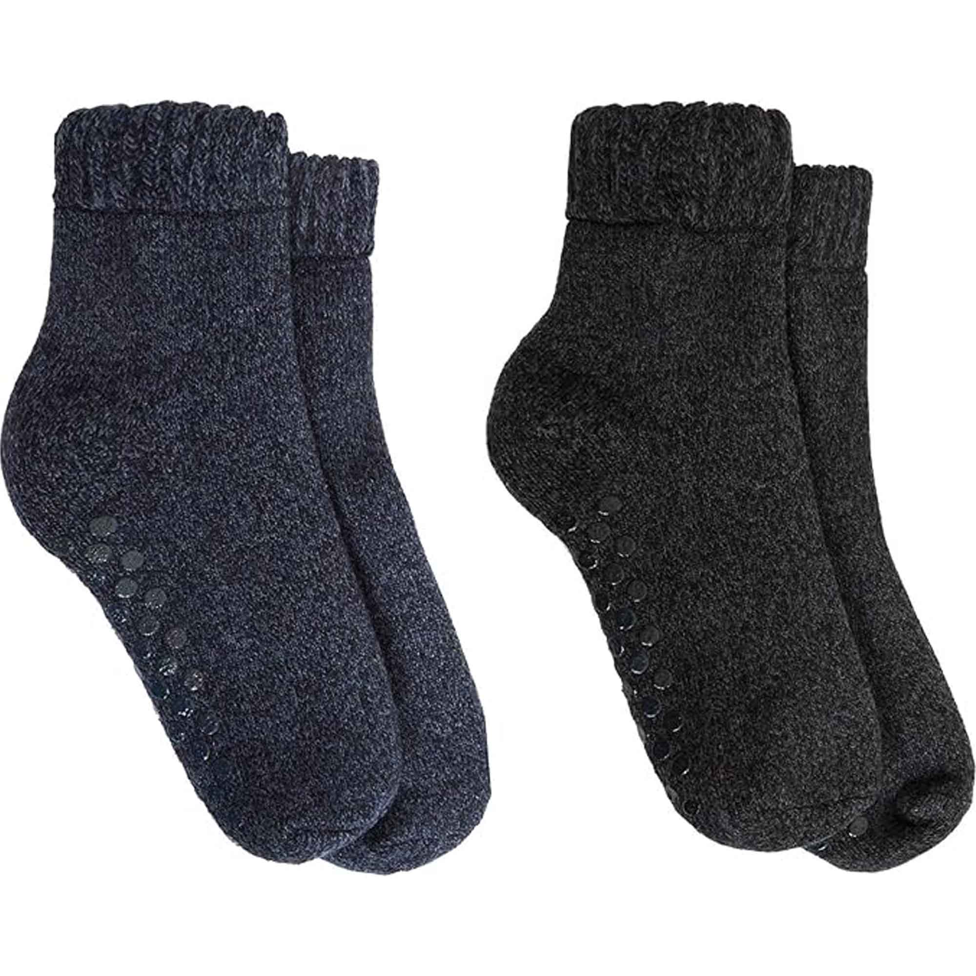 Sock Stack Mens Merino Wool Slipper Socks With Non Slip Grips Tall Fleece Lined 2 Pairs - REGN