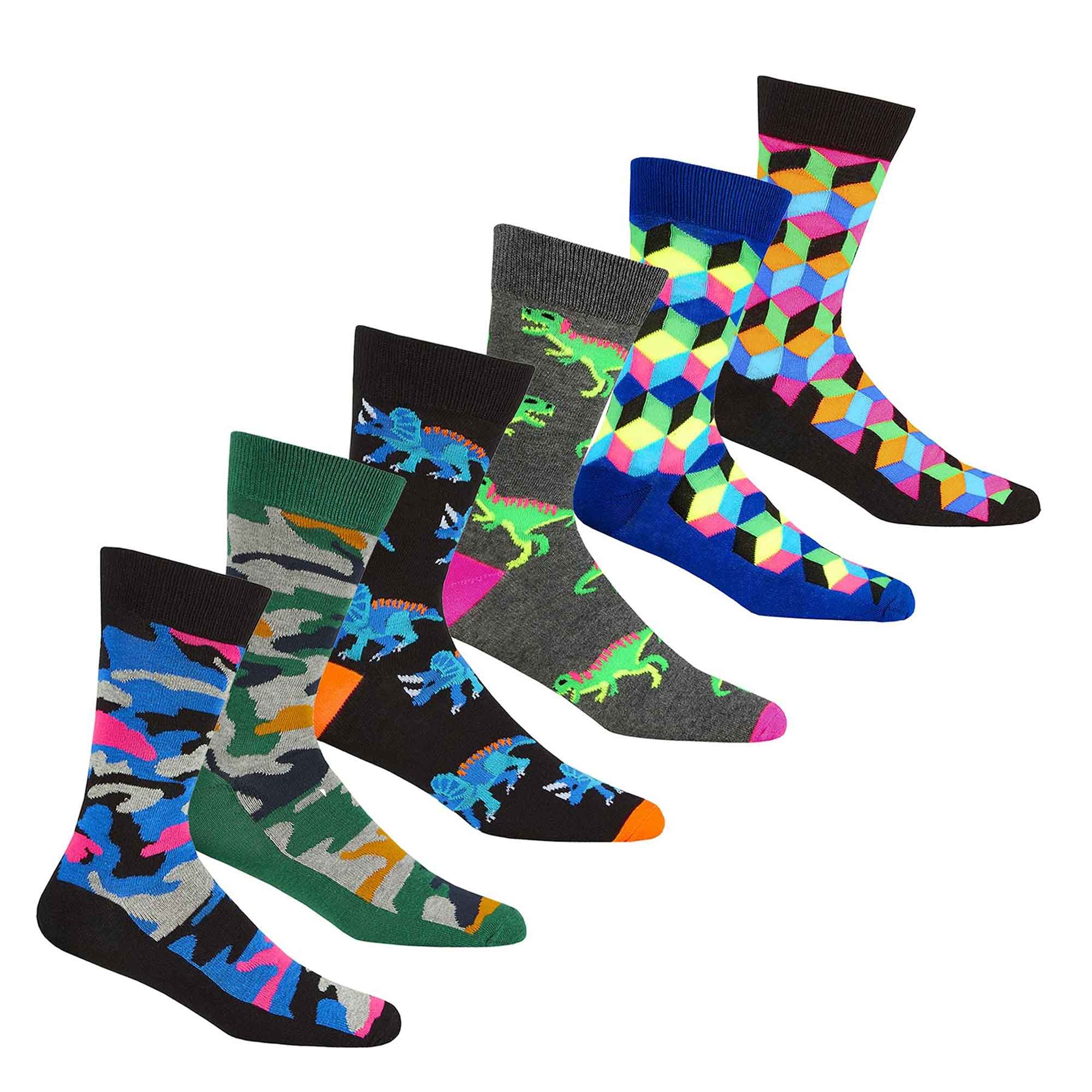 Sock Stack Men's Novelty Cotton Rich Socks 6 Pairs Breathable with Sculpted Heels UK 6-11 - REGN