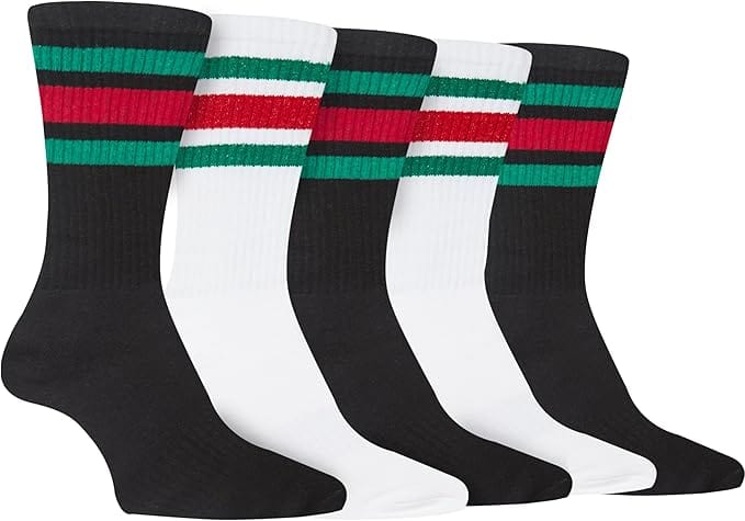 Sock Stack Mens Stripes Sport Crew Socks Cotton Durable Blend 5 Pack For Training Running - REGN