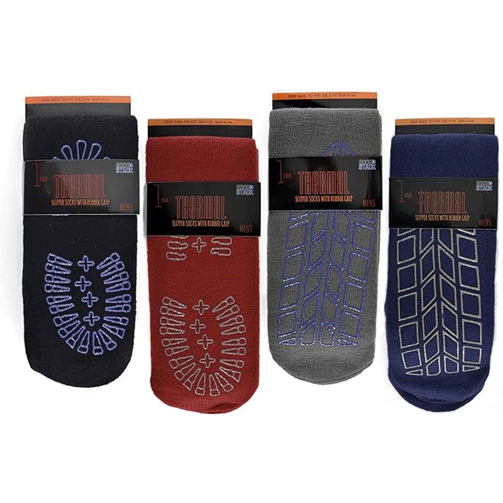 Sock Stack Men's Thermal Slipper Socks 4 Pairs Non Slip Grips Thick Fleece Lined Winter - REGN