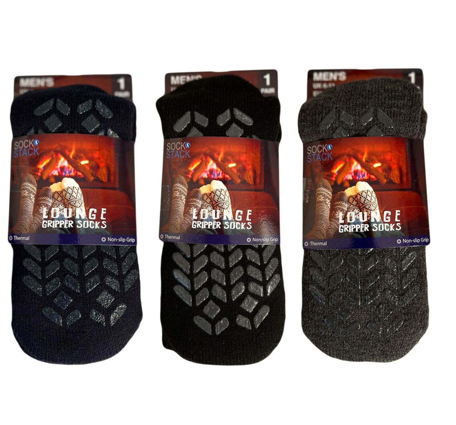 Sock Stack Mens Thermal Slipper Socks Non Slip Thick Fleece 3 Pairs UK Size 6-11 - REGN