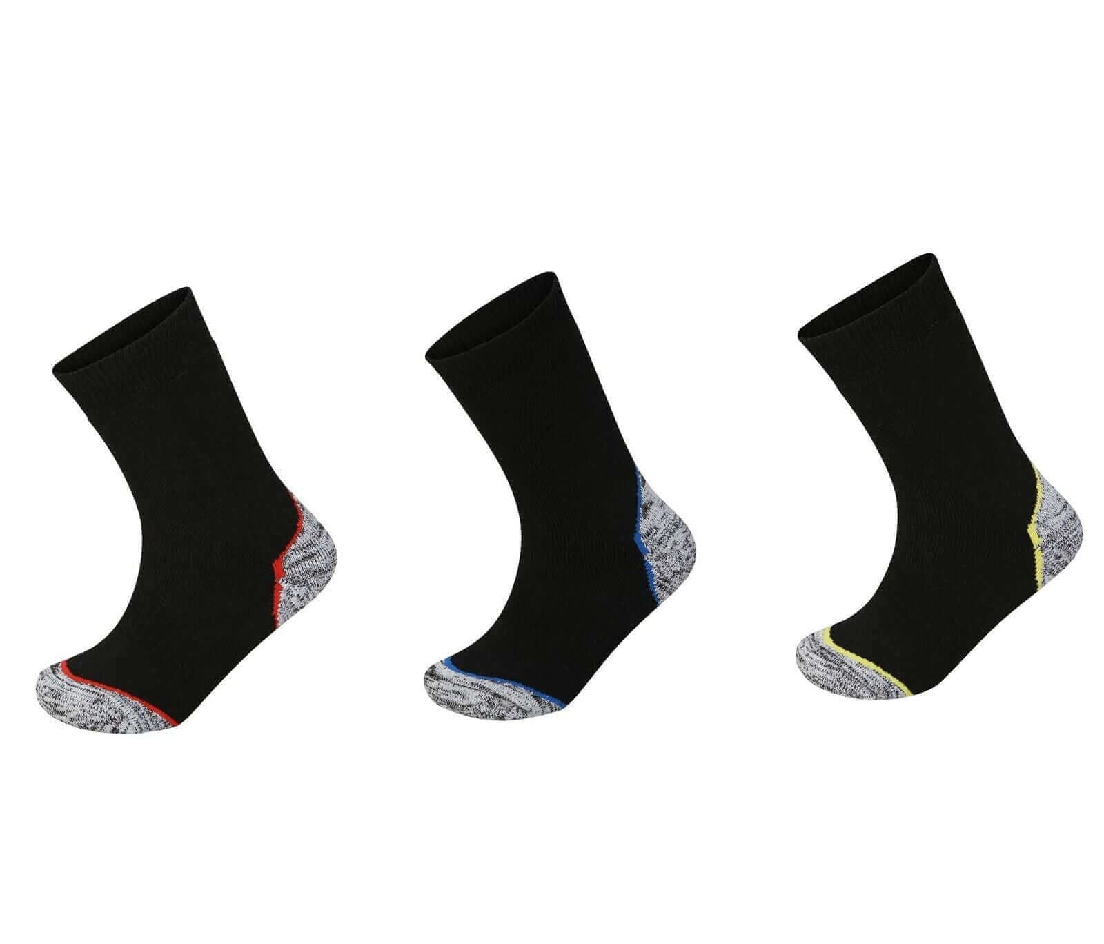 Sock Stack Mens Trekking Socks 3 Pack With Padded Soles Reinforced Heel And Toe Black UK - REGN