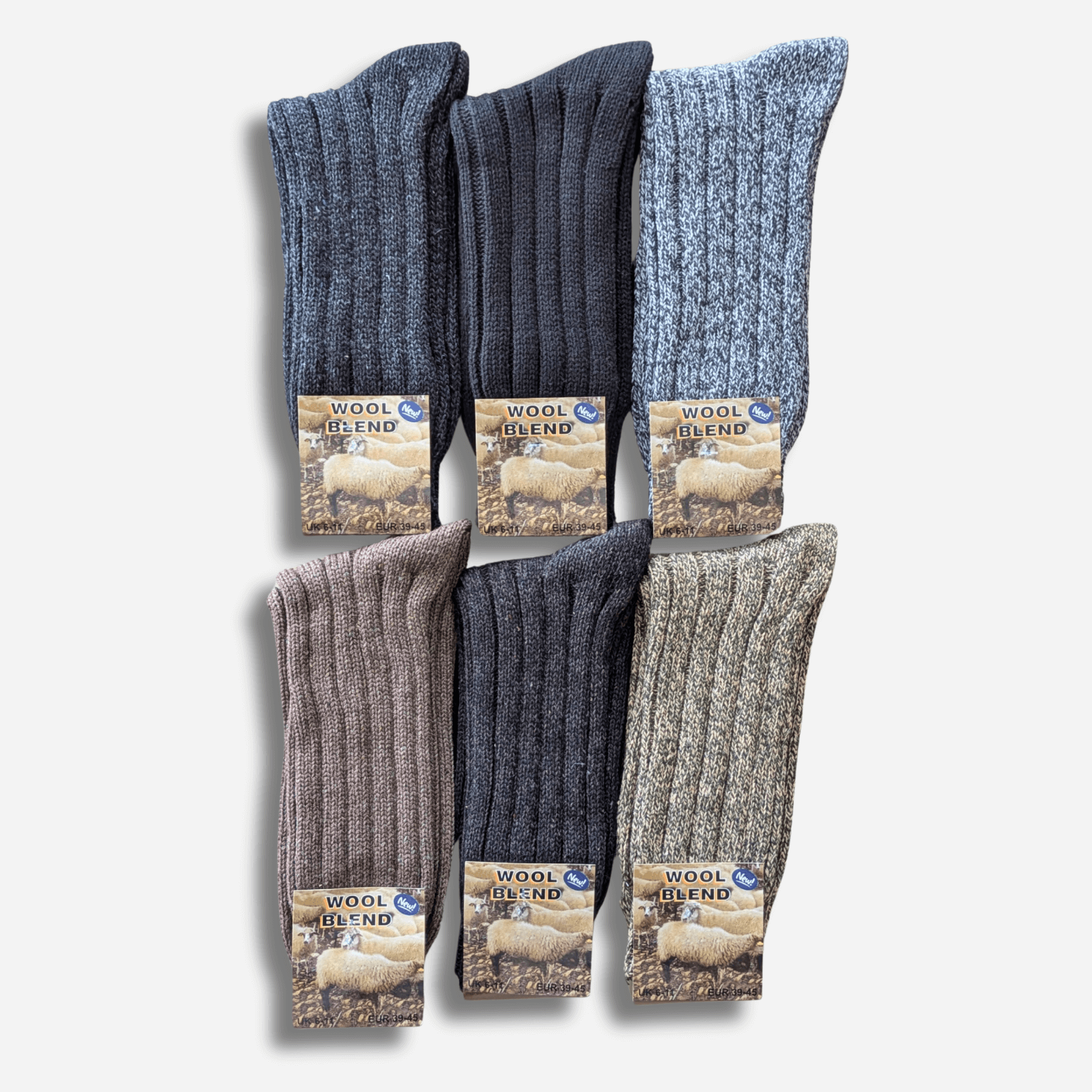 Sock Stack Men's Ultra Chunky Wool Thermal Socks 6 Pairs UK 6-11 EU 39-45 Assorted - REGN
