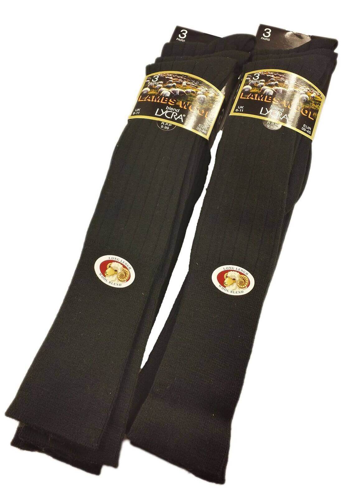 Sock Stack Men's Wool Knee High Hiking Socks Cushioned Arch Support 6 Pairs Black Durable - REGN