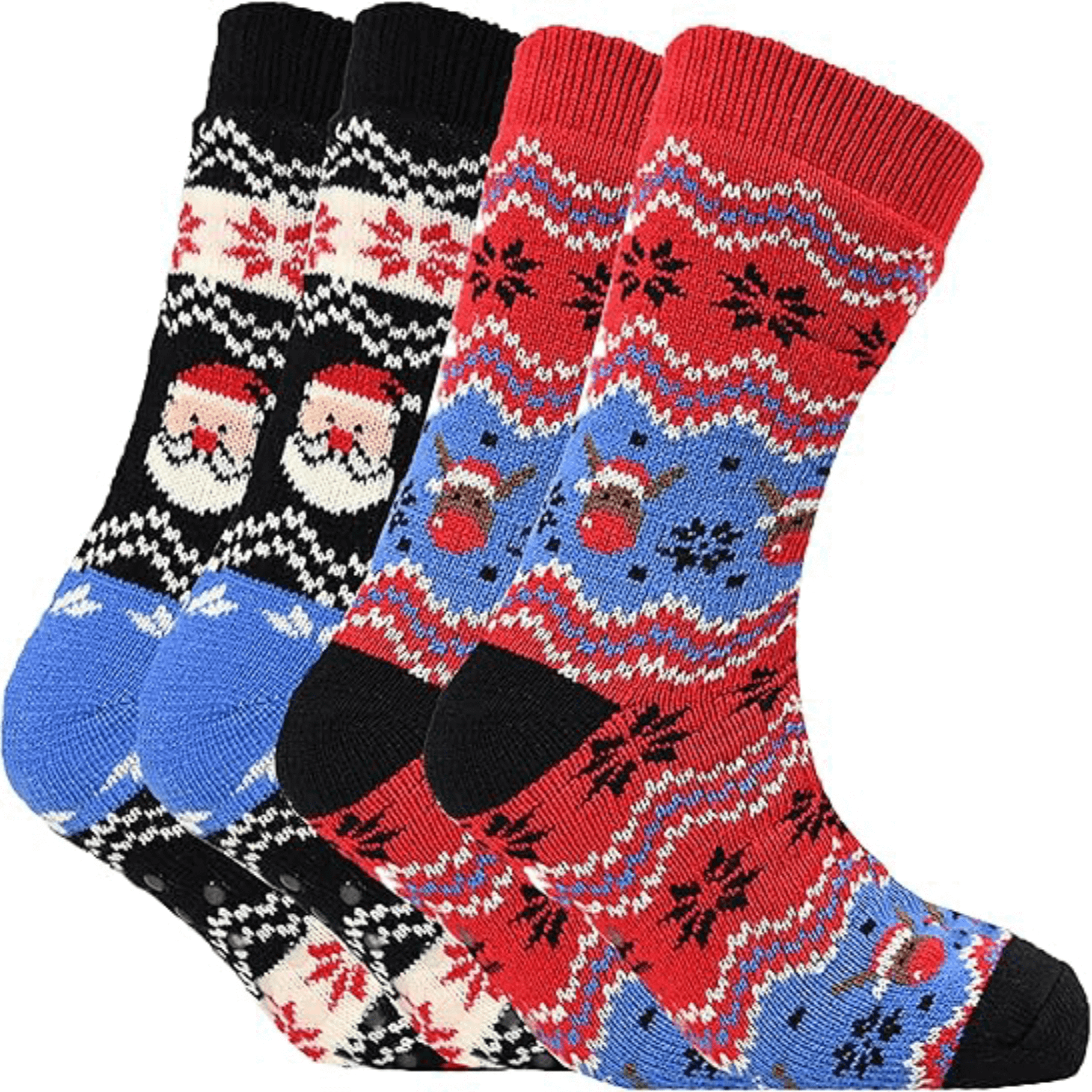 Sock Stack Pack Of 2 Men's Festive Chunky Knit Slipper Socks With Grips Non Slip Sole - REGN