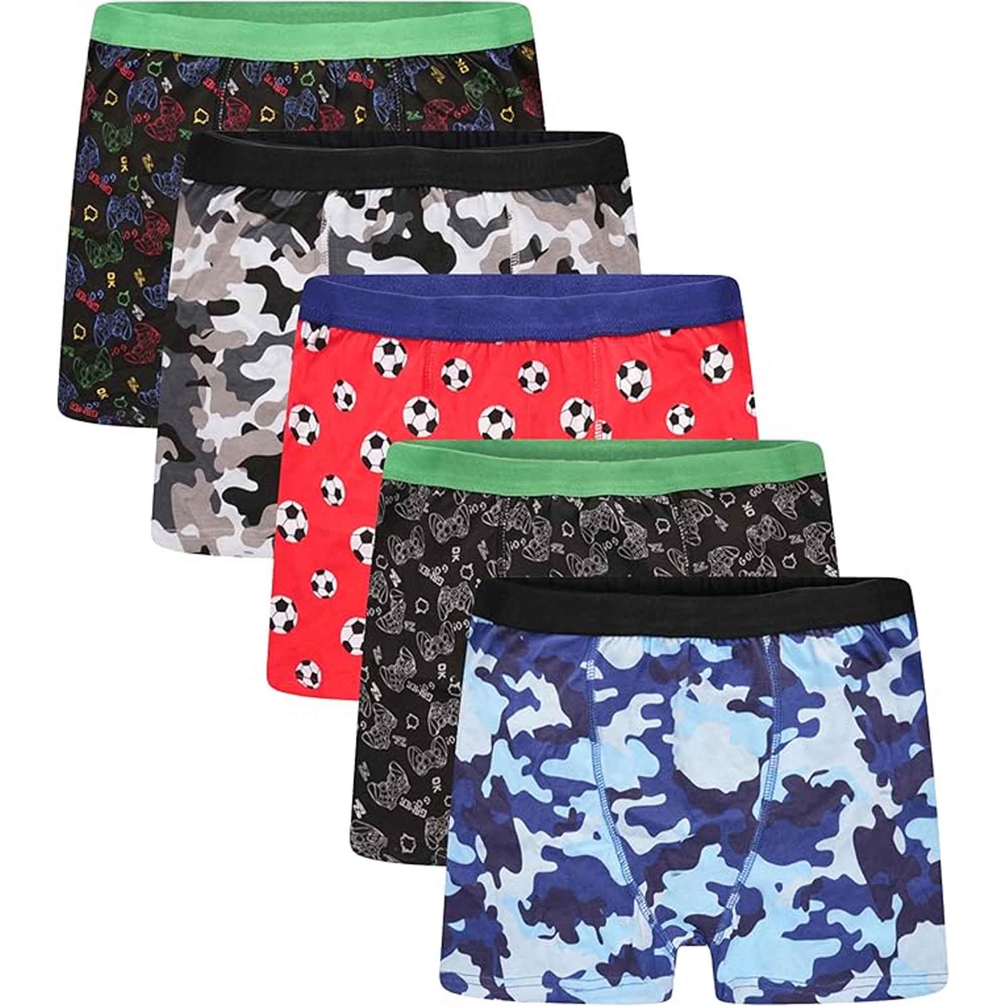 Sock Stack Pack Of 5 Boys Boxer Shorts Cotton Rich Football Army Gamer Designs Elastic - REGN