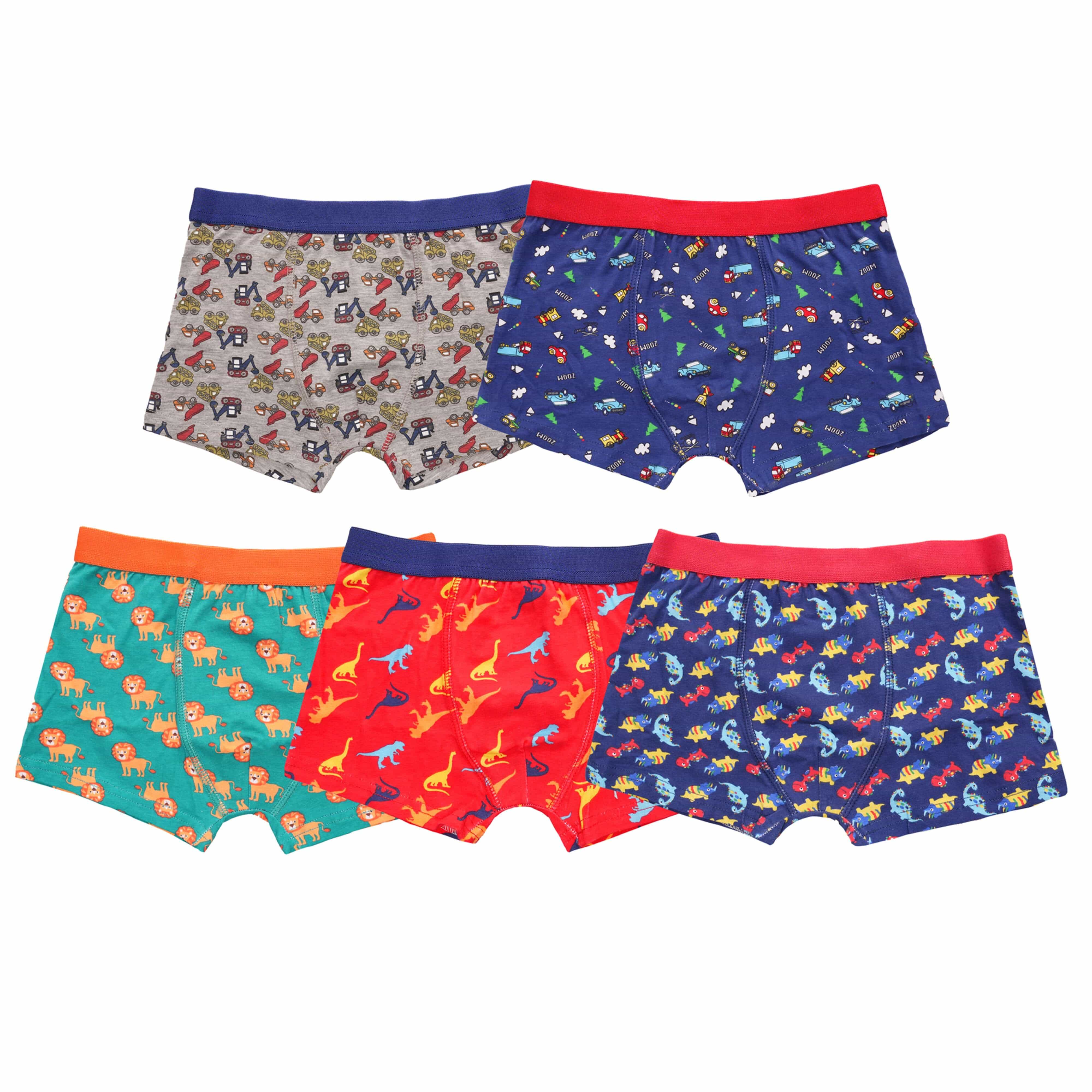 Sock Stack Pack Of 5 Boys Boxer Shorts For Kids Fun Prints Elastic Waistband Everyday Cotton Rich Multipack - REGN