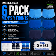 Sock Stack Pack Of 6 Mens Organic Cotton Y Front Underpants Breathable Moisture Wicking