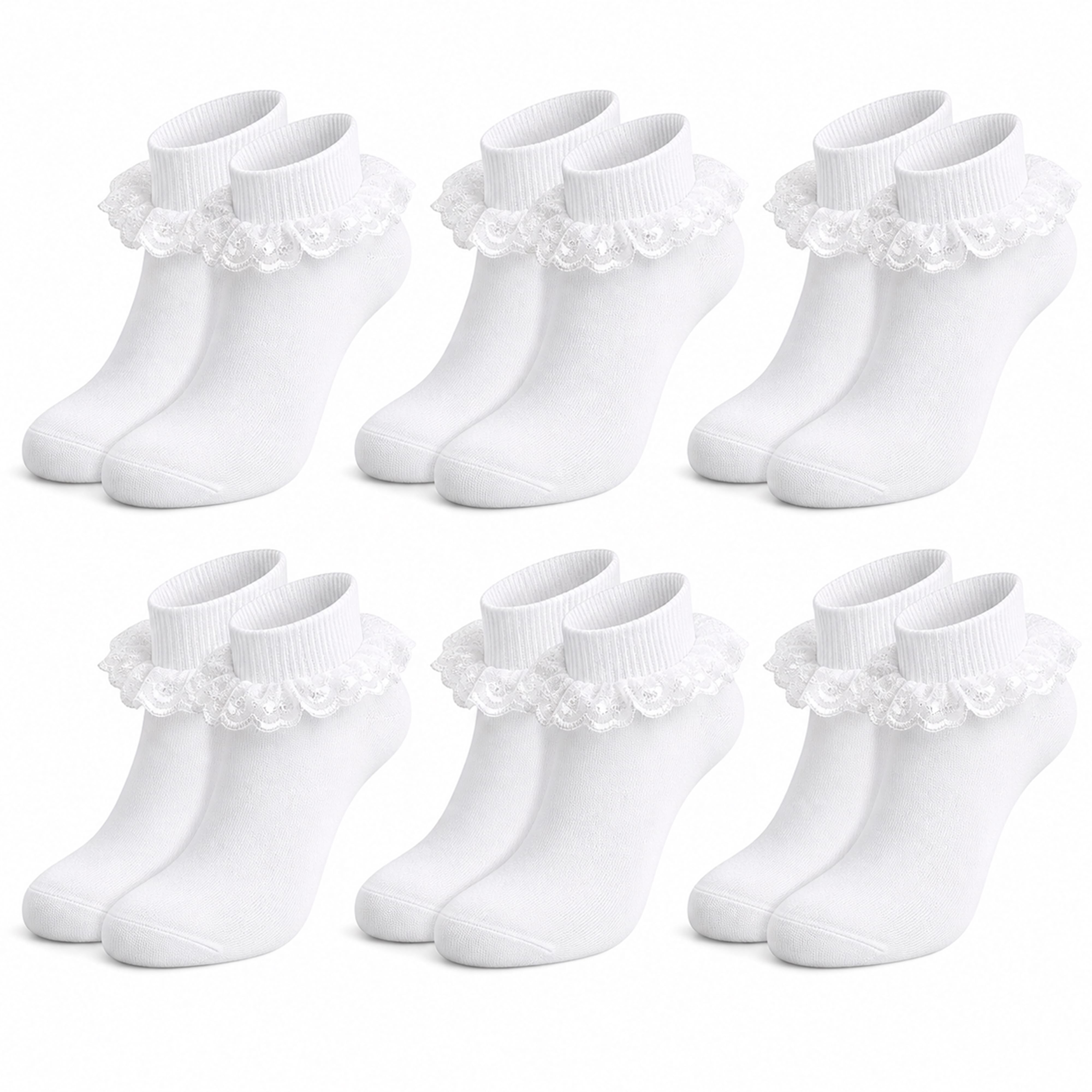 Sock Stack White Girls Tutu Frilly Ankle Socks With Lace And Bow 6 Pairs Cotton Rich