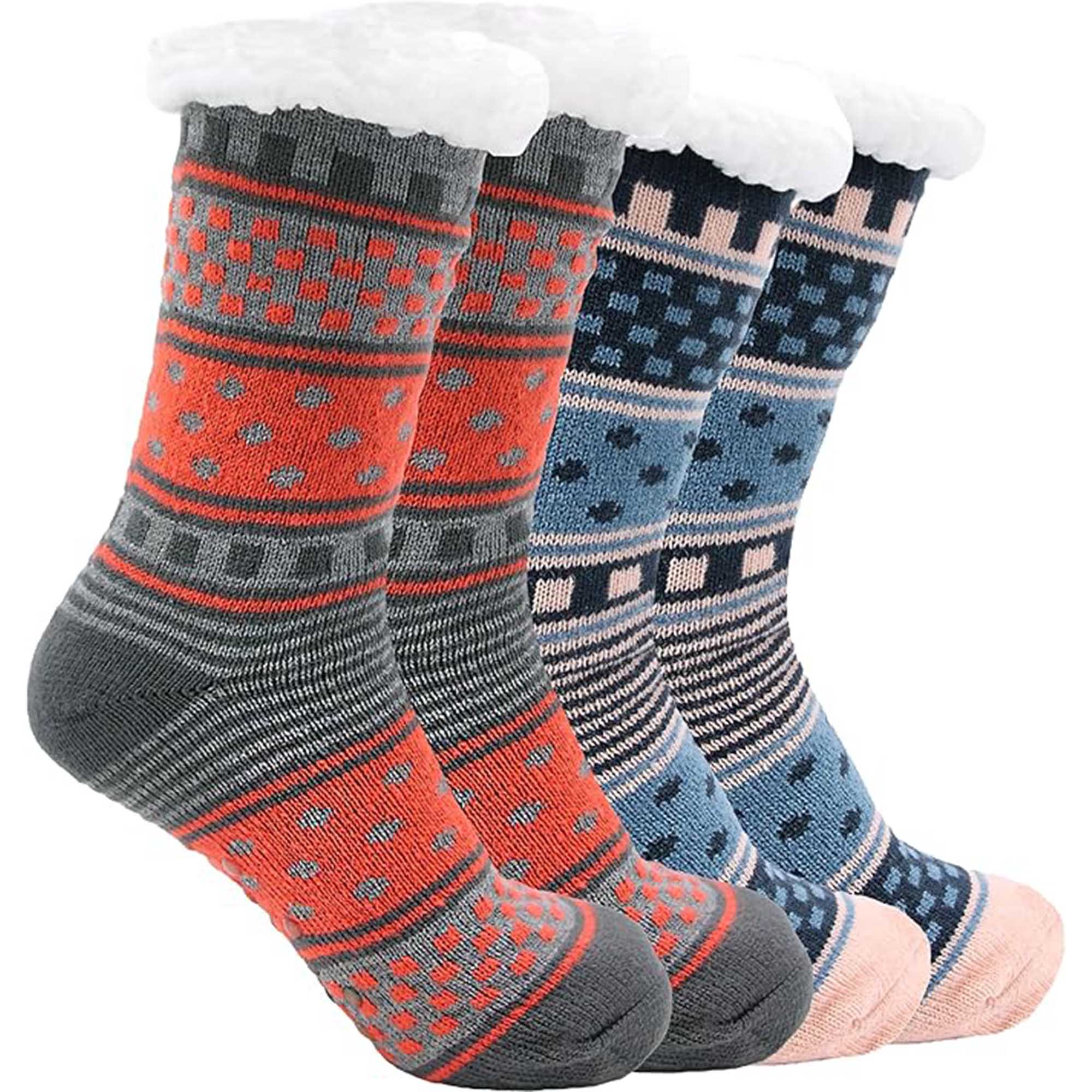 Sock Stack Women's Fur Lined Chunky Slipper Socks Pack Of 2 Non Slip Knitted Lounge Socks - REGN