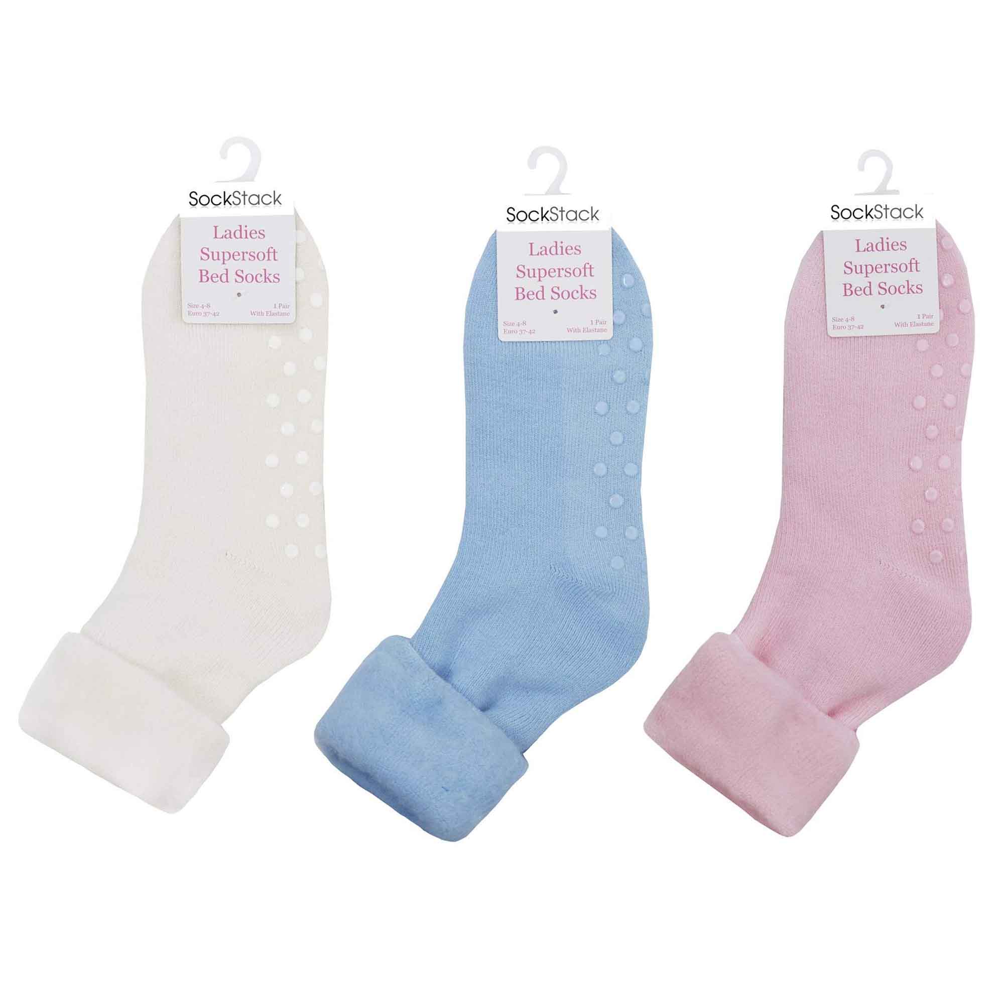 Sock Stack Womens Non Slip Thermal Bed Socks Slipper Socks With Silicone Grips UK Size 4 - REGN