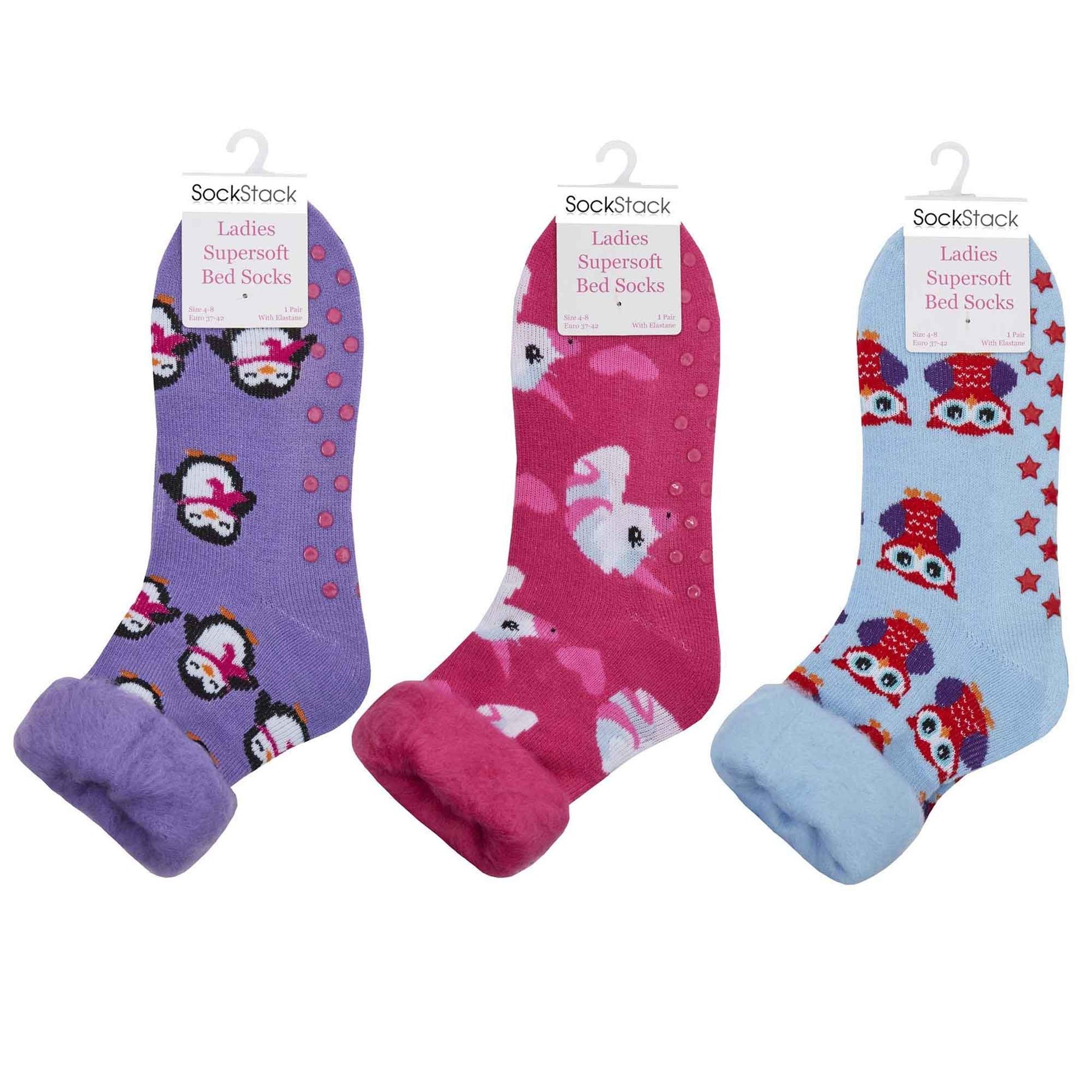Sock Stack Womens Non Slip Thermal Bed Socks Slipper Socks With Silicone Grips UK Size 4 - REGN
