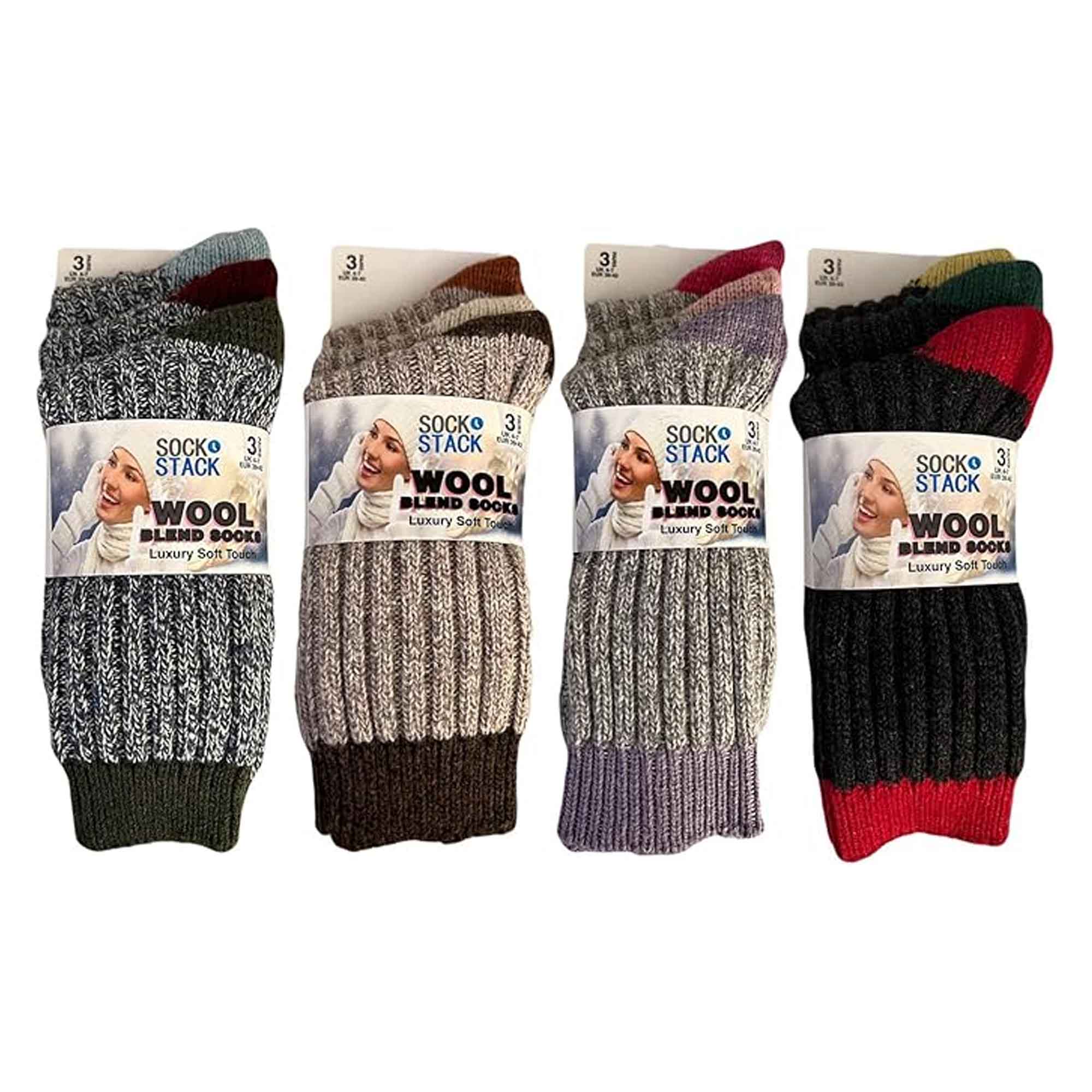 Sock Stack Womens Thick Wool Hiking Socks 6 Pairs Cushioned Reinforced Heel Toe UK 4-7 - REGN