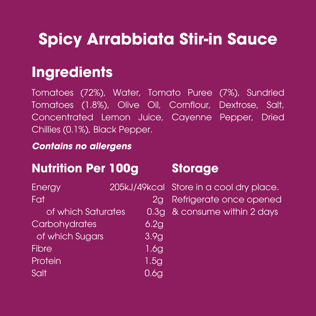 Spicy Arrabbiata Stir - in Sauce 260g – Low FODMAP, Gluten Free & Vegan - REGN