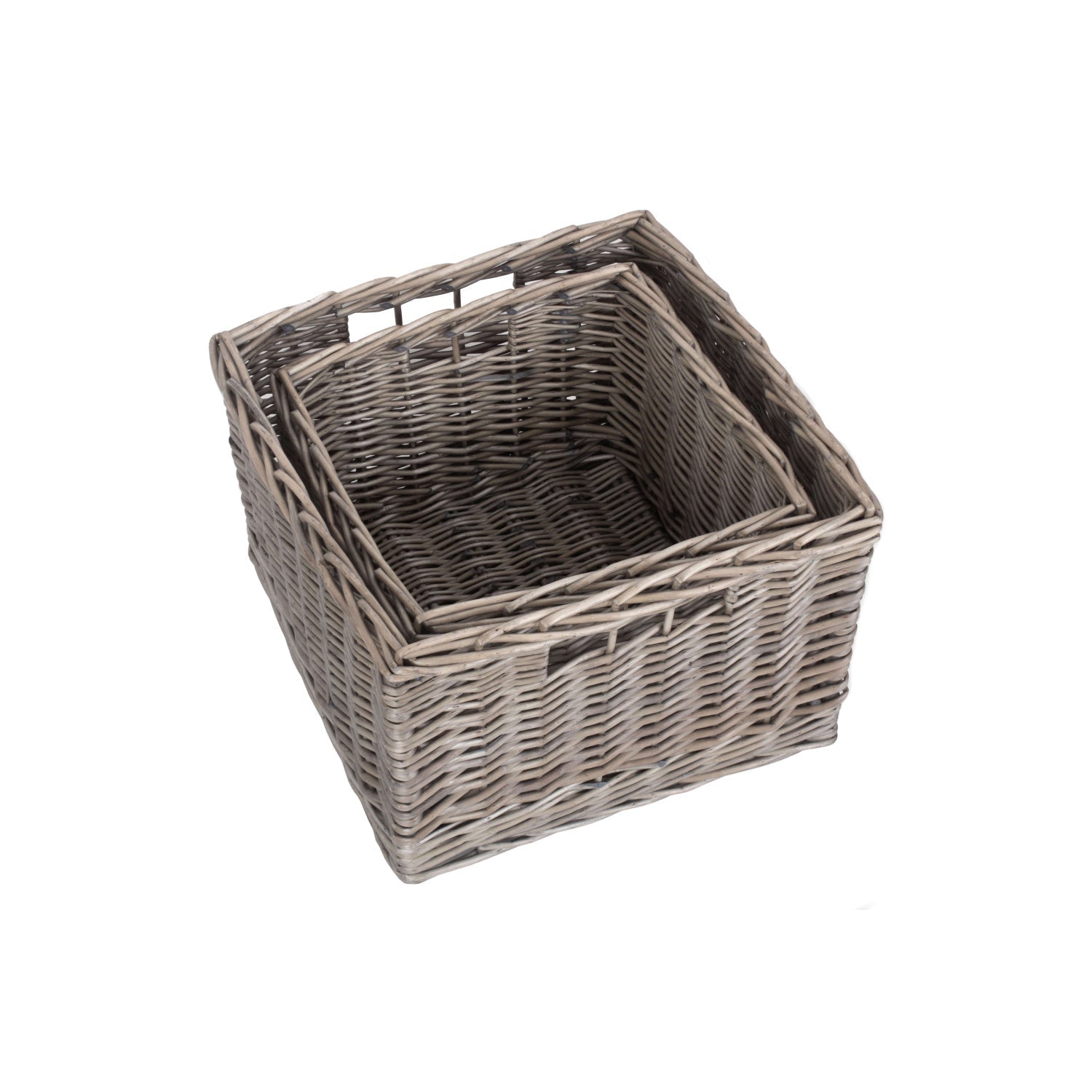 Square Antique Wash Willow Storage Basket Set 2 - REGN