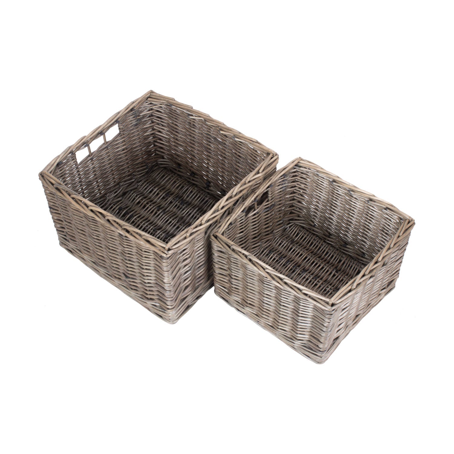 Square Antique Wash Willow Storage Basket Set 2 - REGN