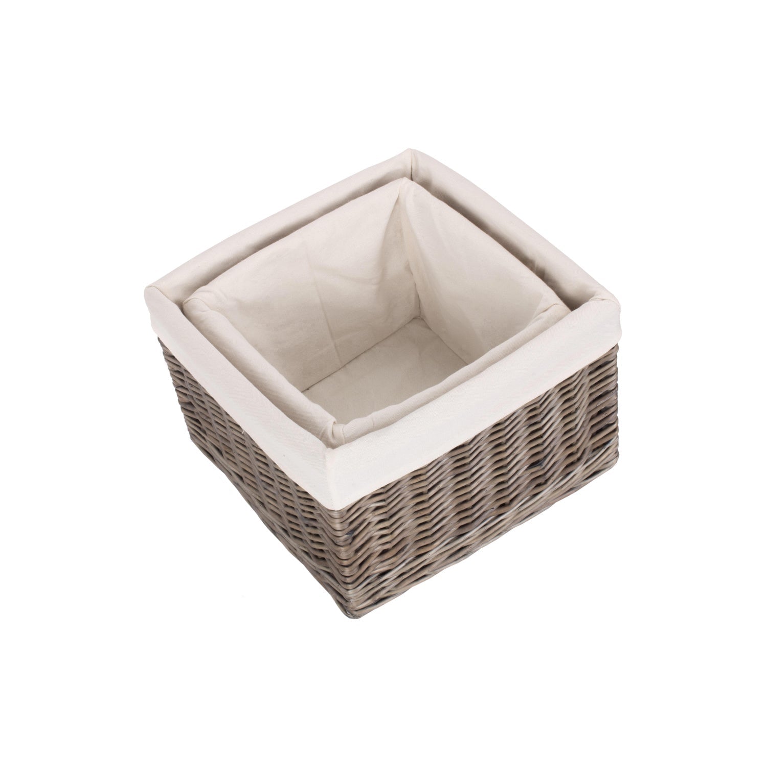 Square Antique Wash Willow Storage Basket with White Lining Set 2 - REGN
