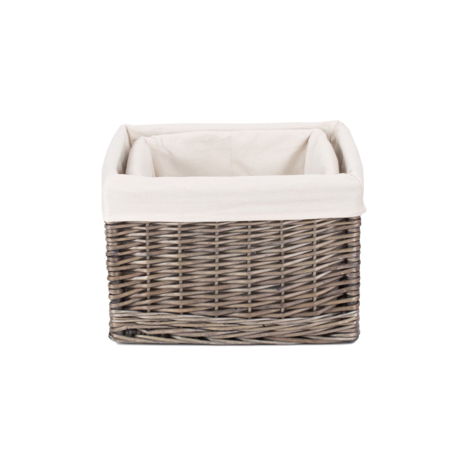 Square Antique Wash Willow Storage Basket with White Lining Set 2 - REGN