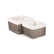 Square Antique Wash Willow Storage Basket with White Lining Set 2 - REGN