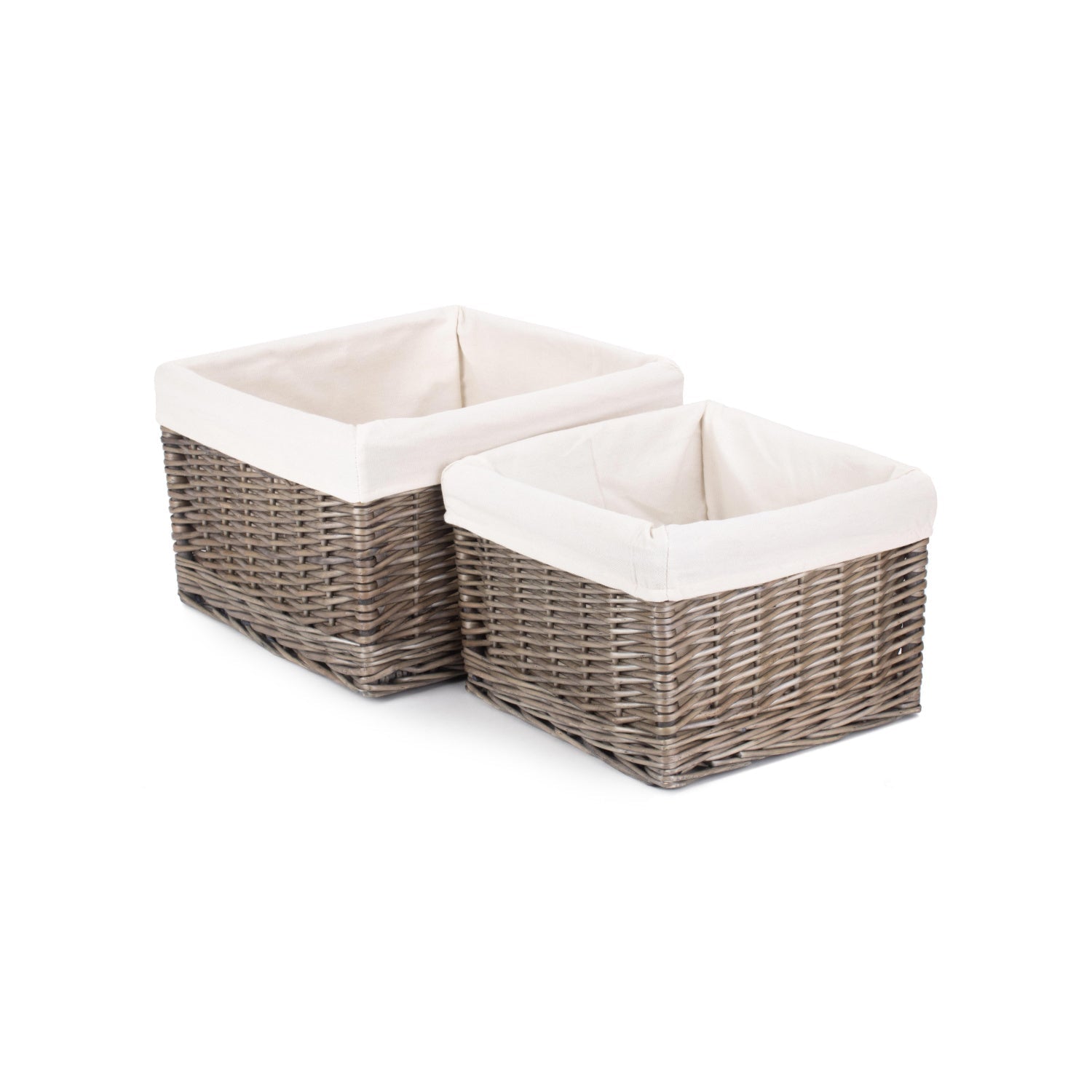 Square Antique Wash Willow Storage Basket with White Lining Set 2 - REGN