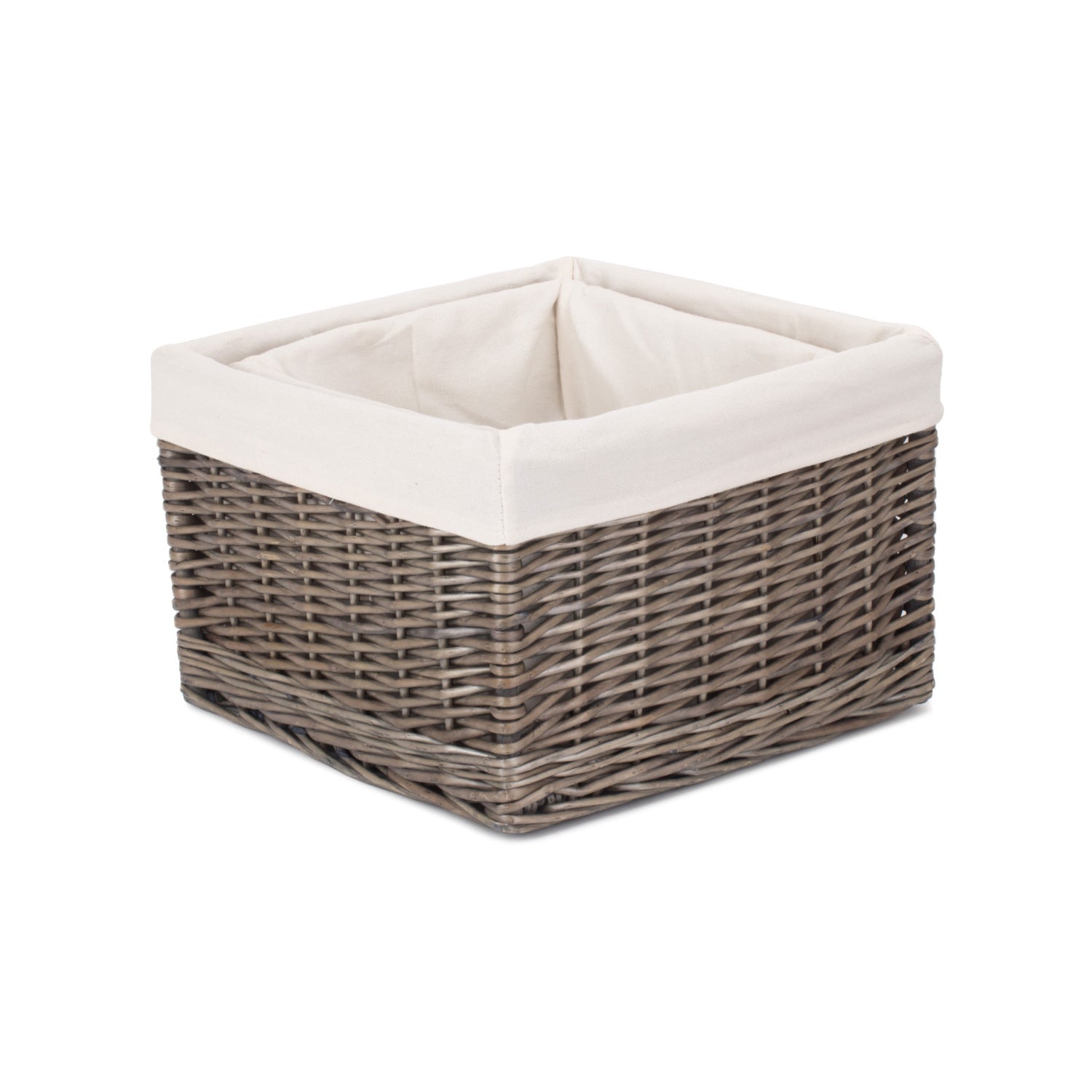 Square Antique Wash Willow Storage Basket with White Lining Set 2 - REGN