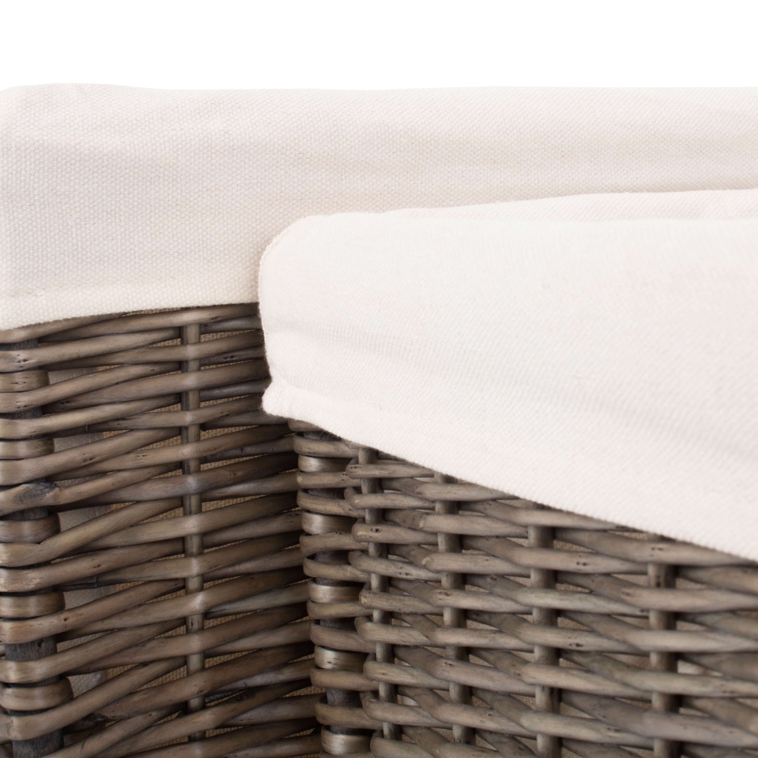 Square Antique Wash Willow Storage Basket with White Lining Set 2 - REGN