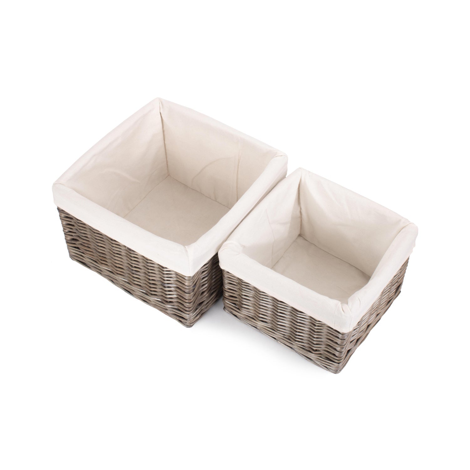 Square Antique Wash Willow Storage Basket with White Lining Set 2 - REGN