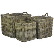 Square Grey Rattan Log Basket Set 3 - REGN