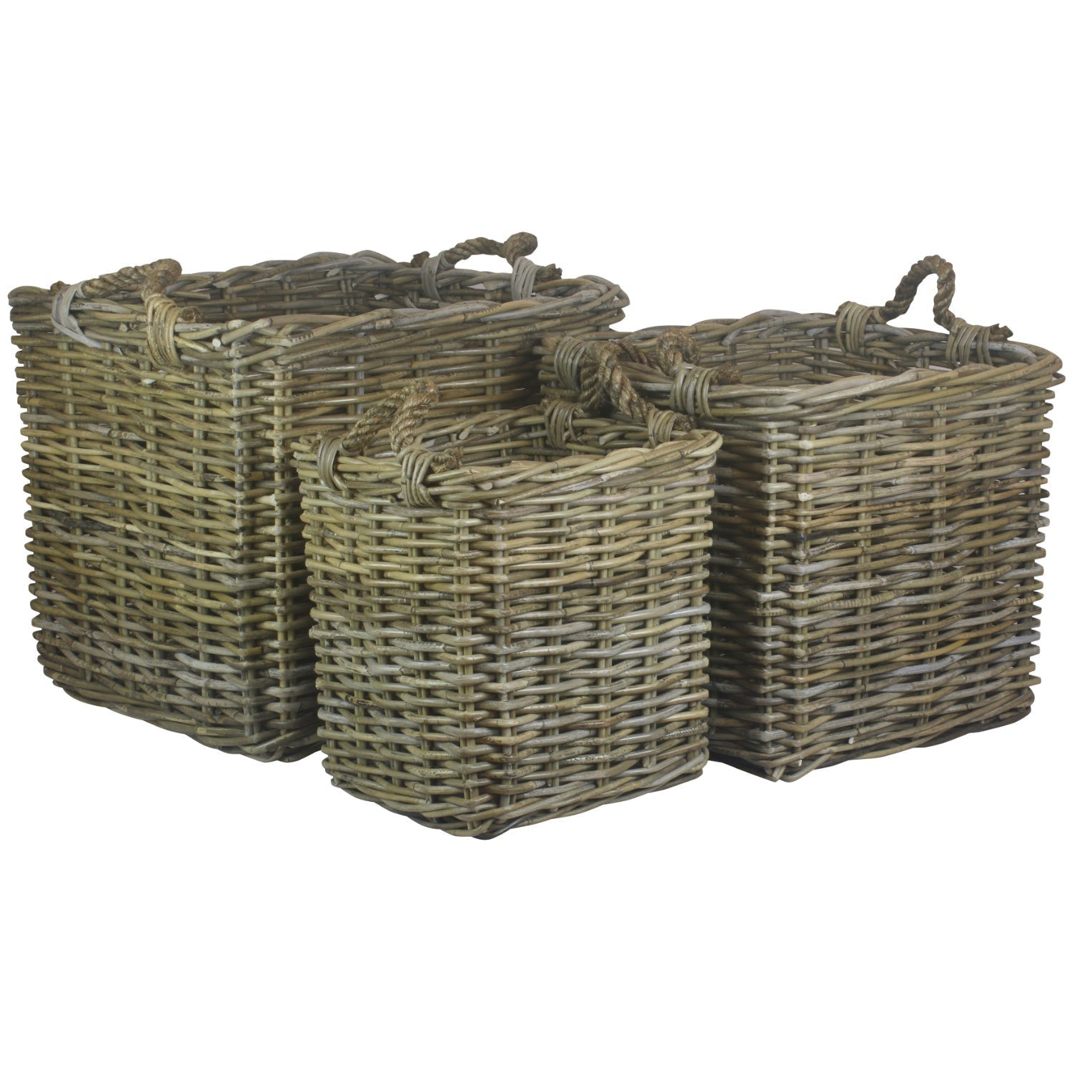 Square Grey Rattan Log Basket Set 3 - REGN
