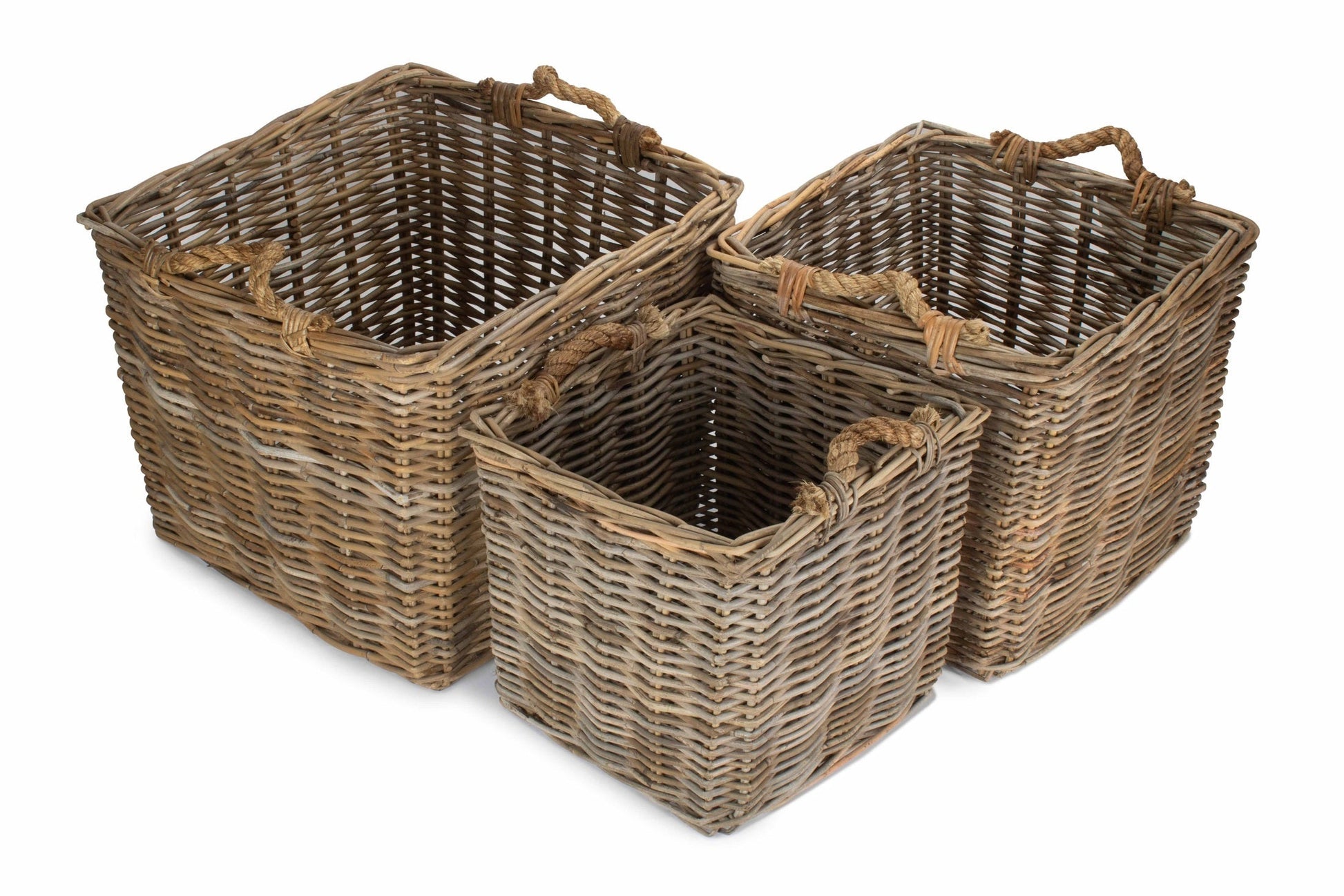 Square Grey Rattan Log Basket Set 3 - REGN