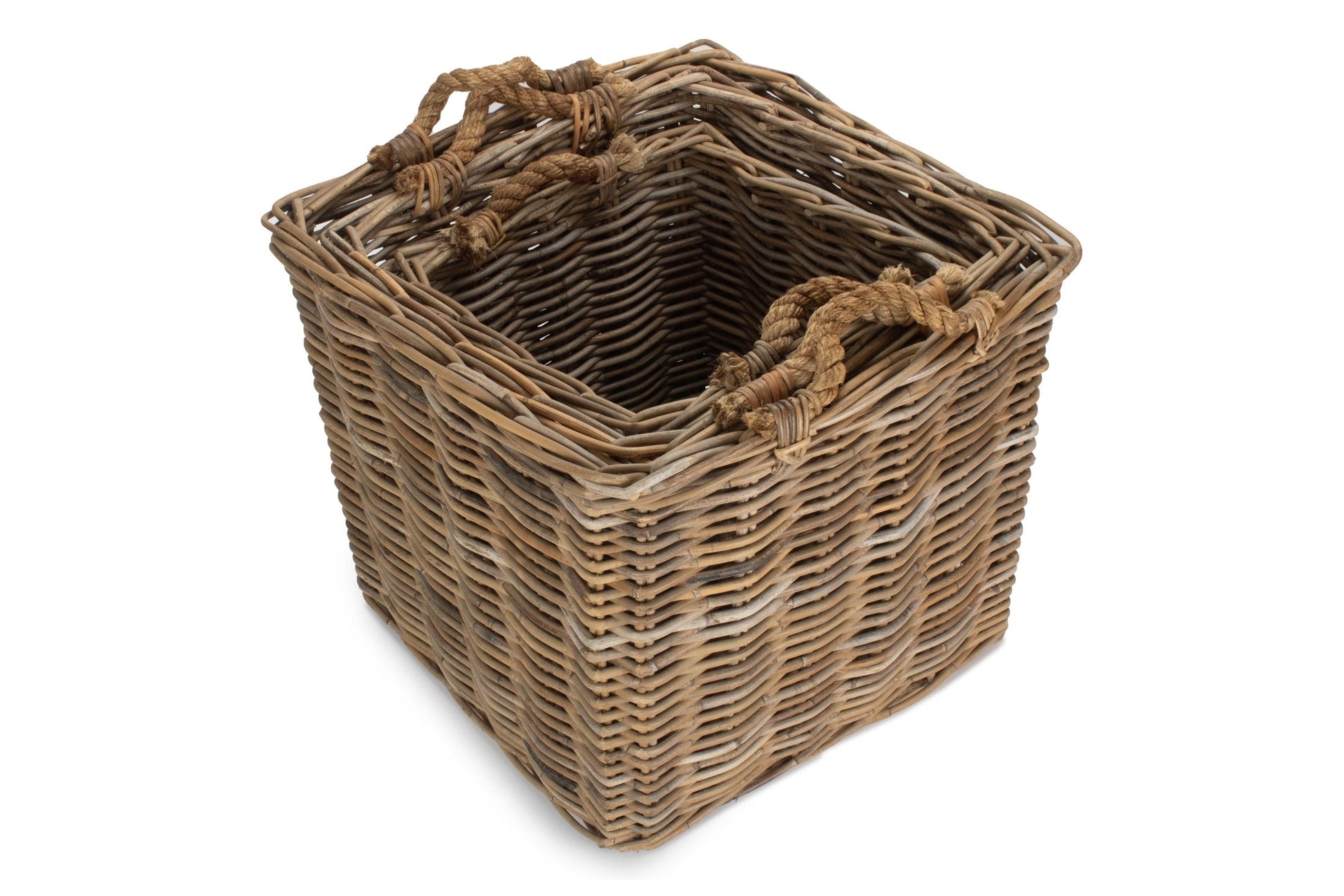 Square Grey Rattan Log Basket Set 3 - REGN