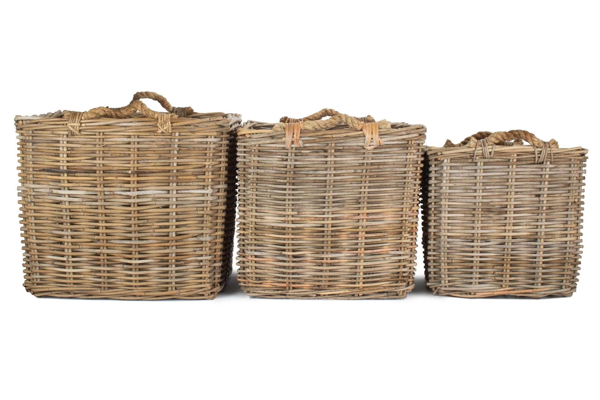 Square Grey Rattan Log Basket Set 3 - REGN