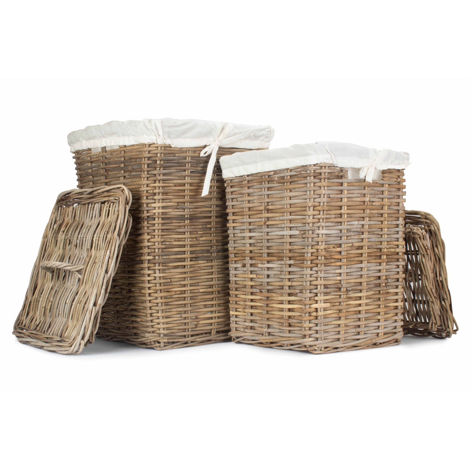 Square Rattan Laundry Hamper Basket Set 2 - REGN