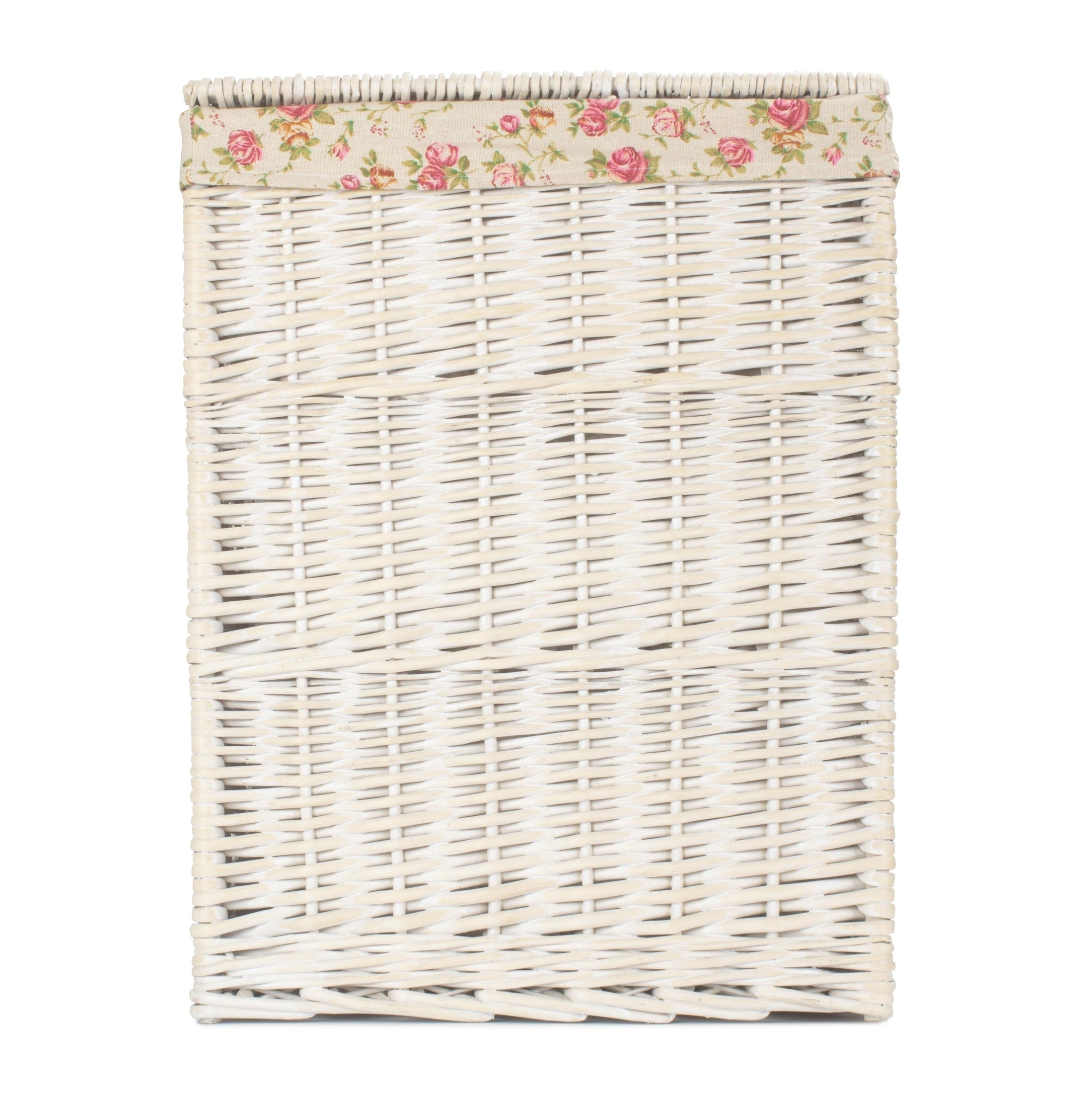 Square White Wash Laundry Hamper with Garden Rose Lining - Large - REGN