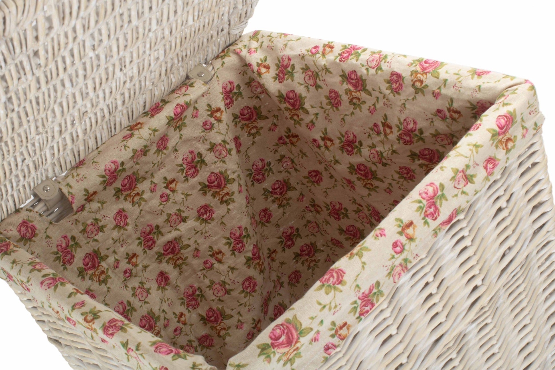 Square White Wash Laundry Hamper with Garden Rose Lining - Large - REGN