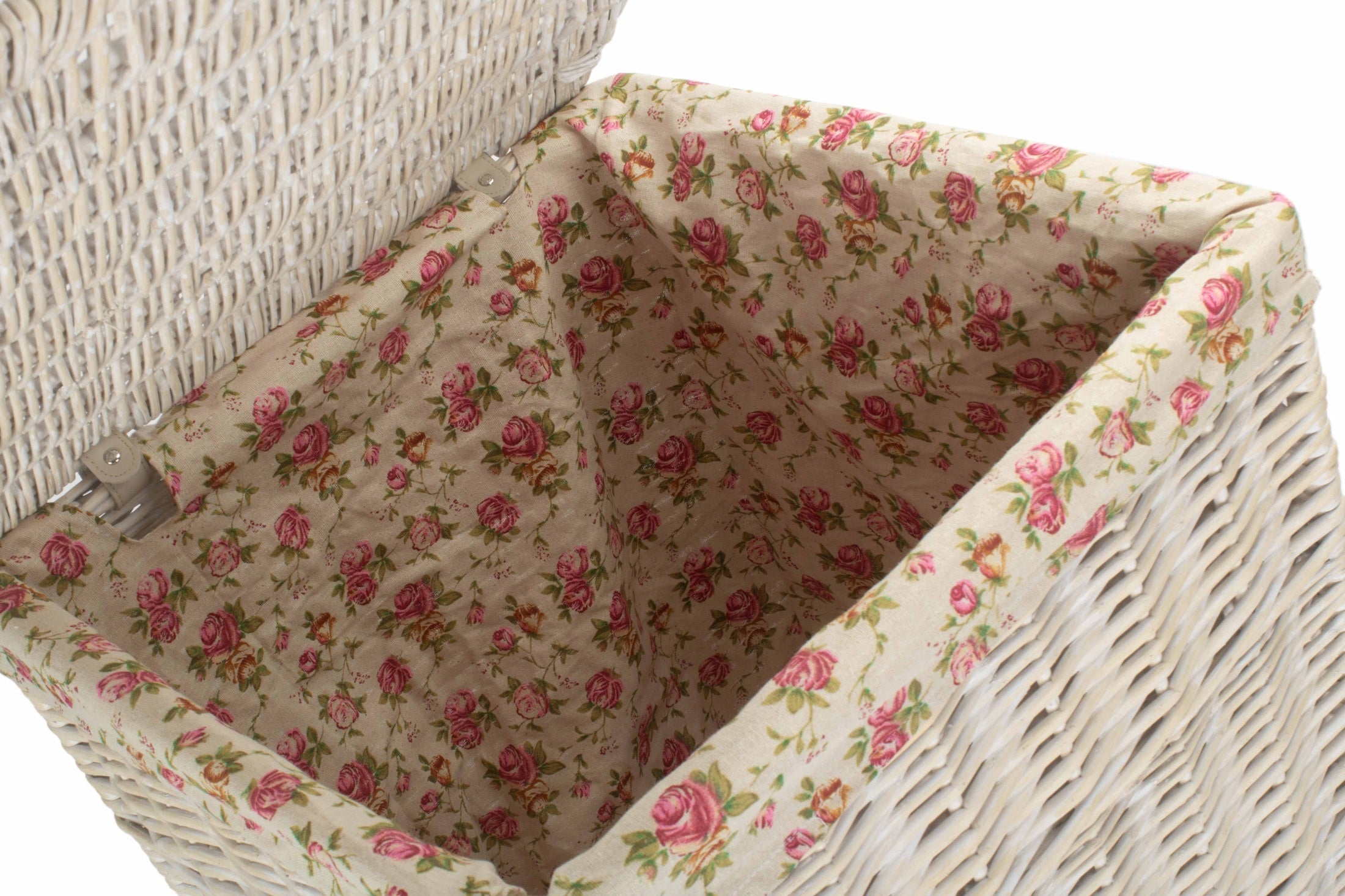 Square White Wash Laundry Hamper with Garden Rose Lining - Large - REGN
