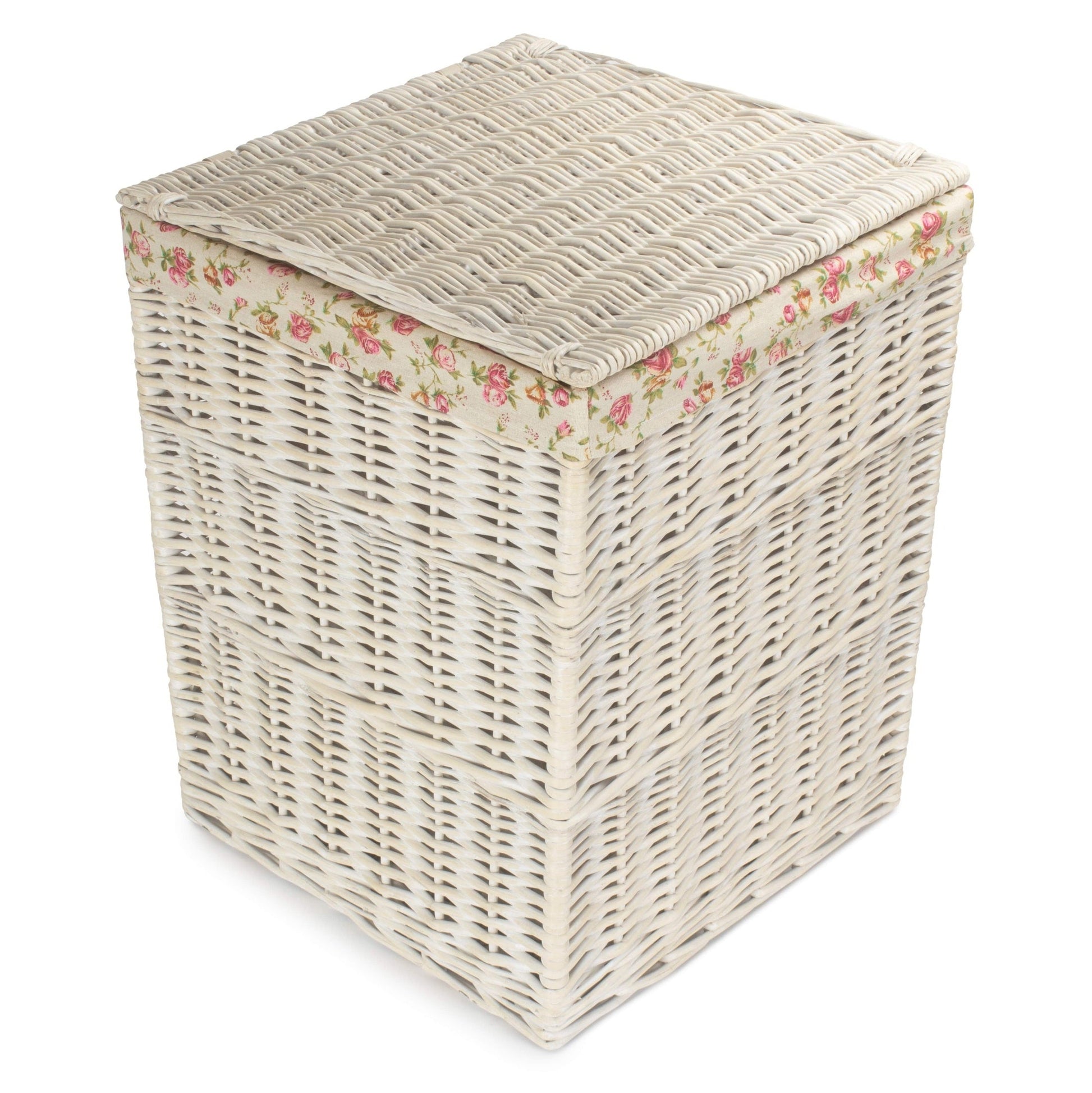 Square White Wash Laundry Hamper with Garden Rose Lining - Large - REGN
