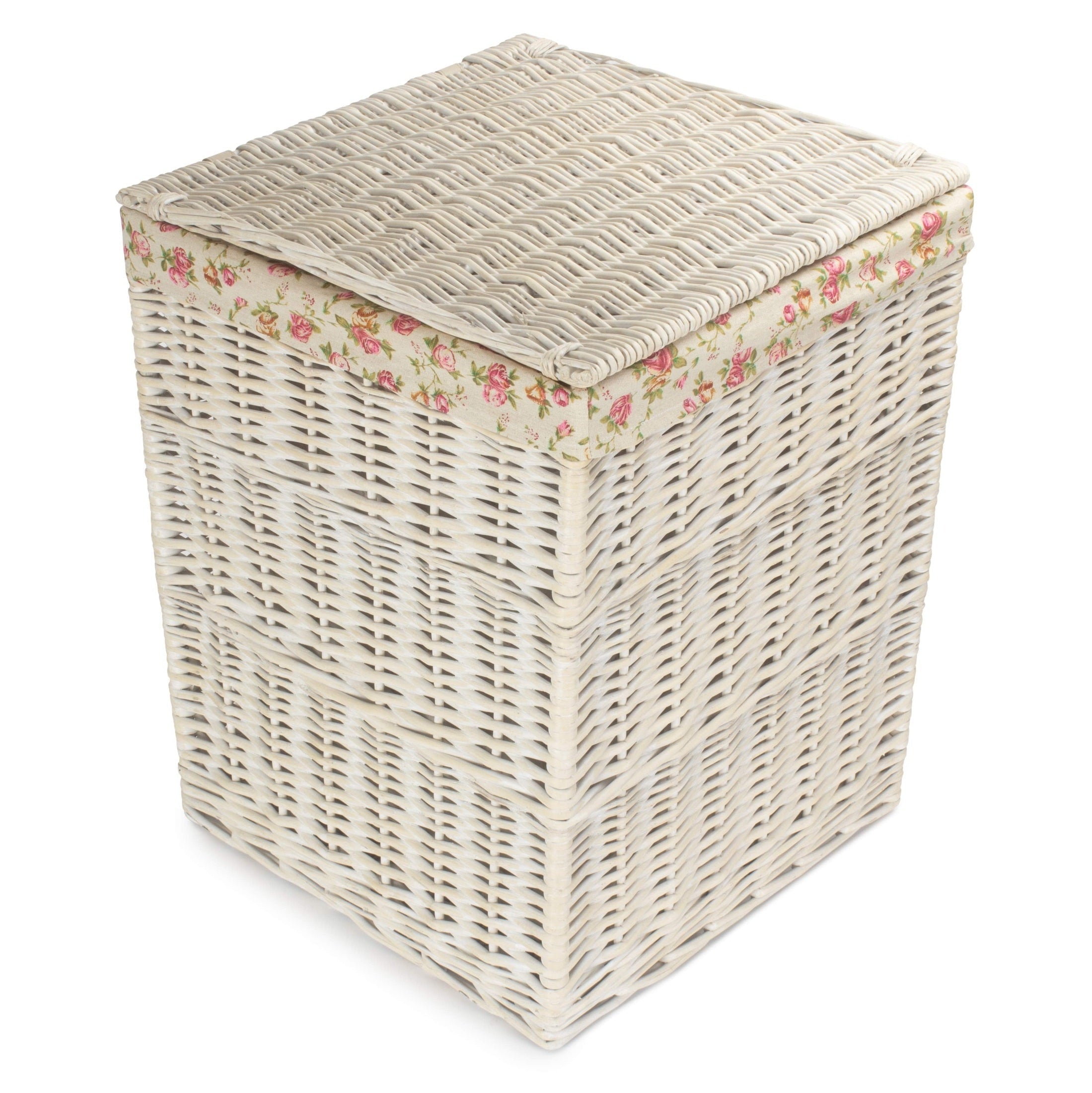 Square White Wash Laundry Hamper with Garden Rose Lining - Large - REGN