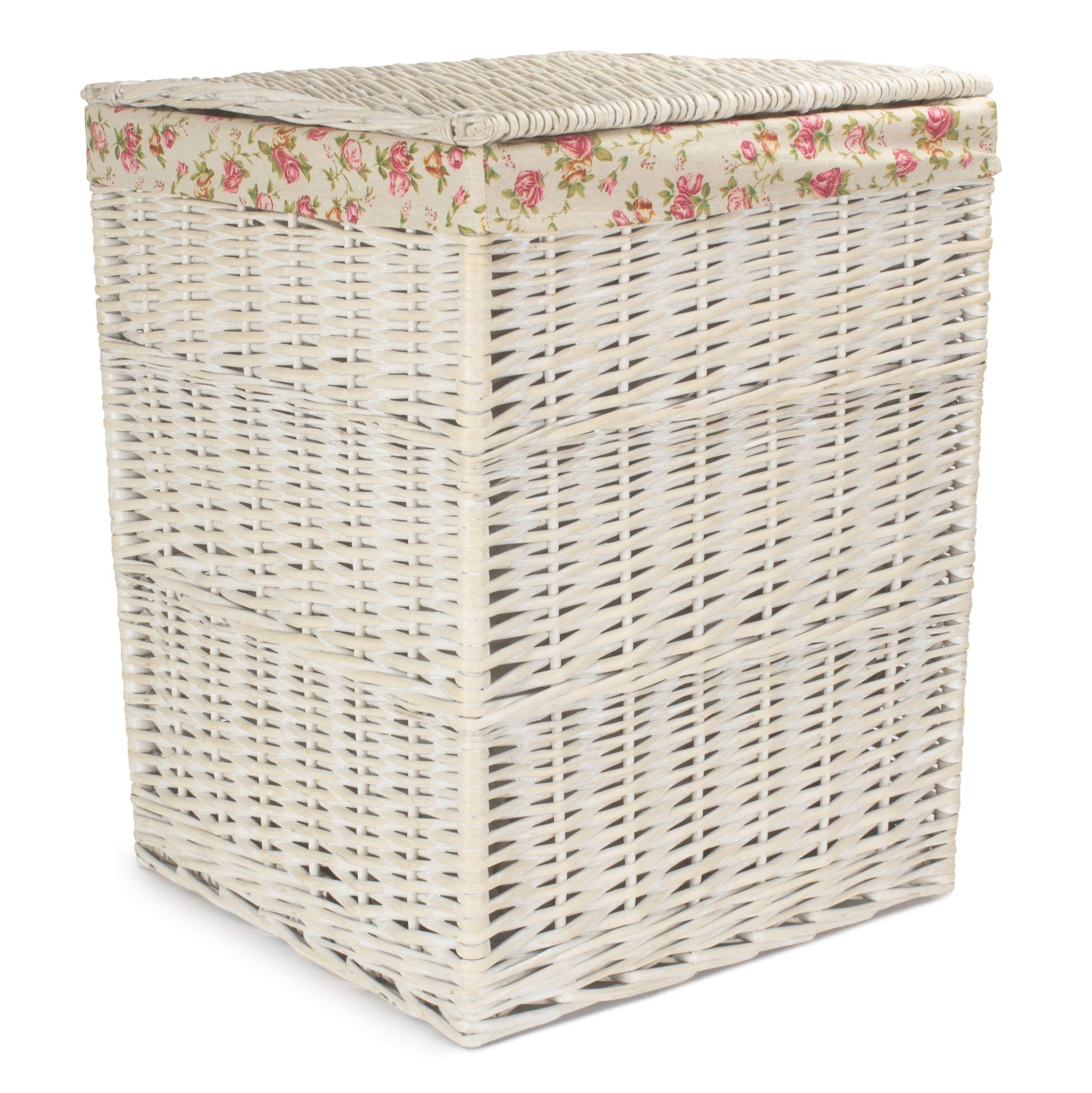 Square White Wash Laundry Hamper with Garden Rose Lining - Large - REGN