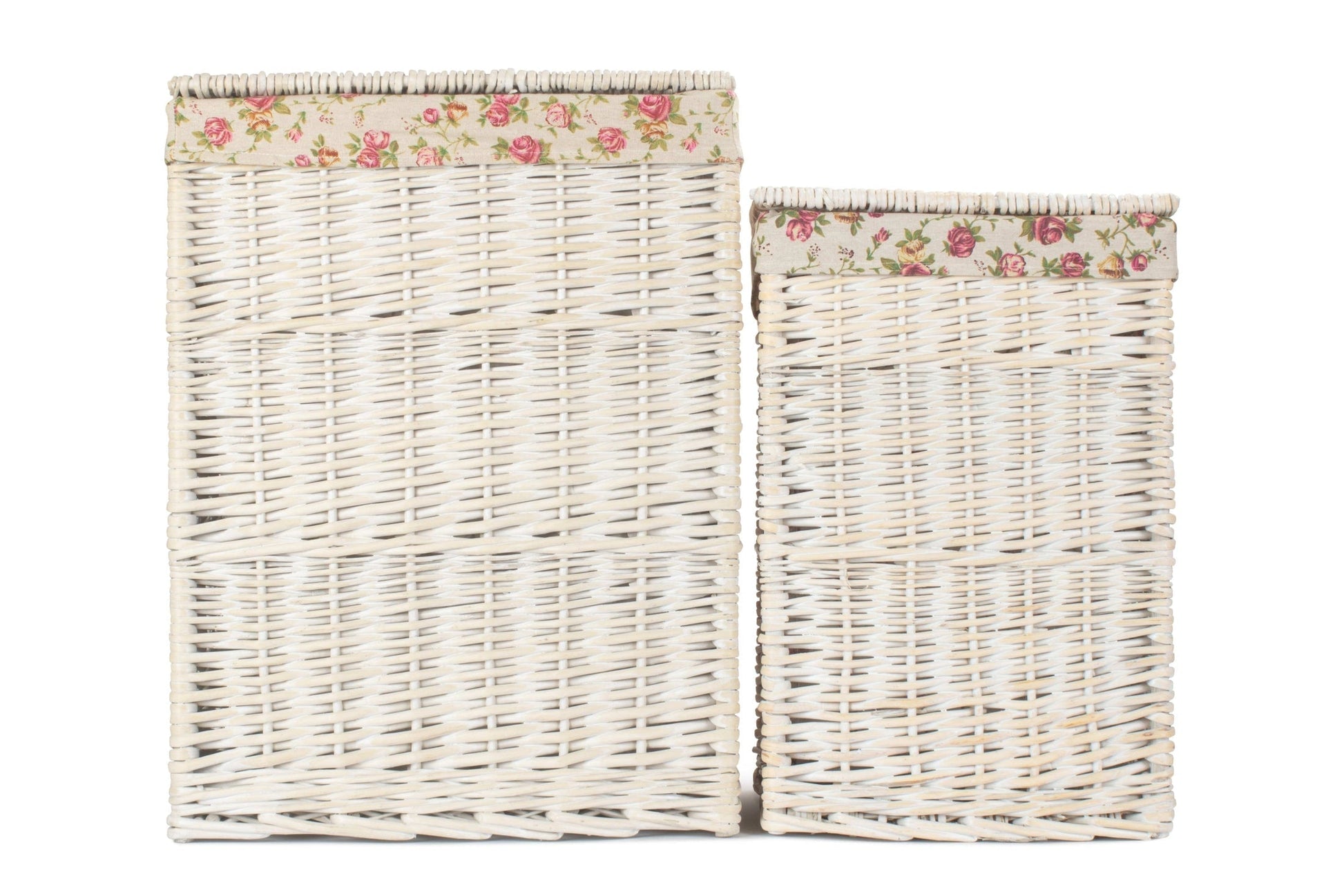 Square White Wash Laundry Hamper with Garden Rose Lining Set 2 - REGN