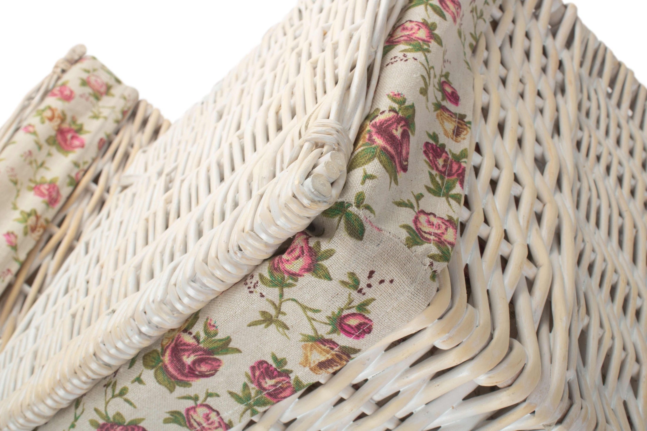 Square White Wash Laundry Hamper with Garden Rose Lining Set 2 - REGN
